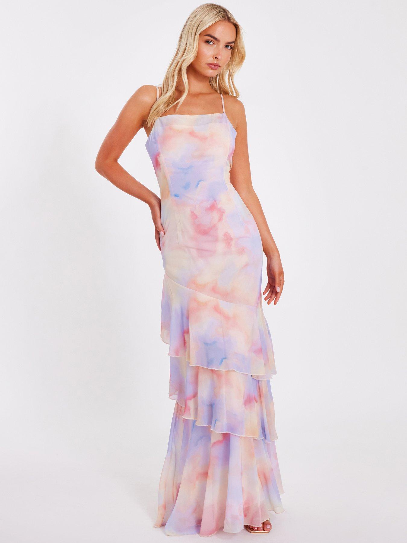 undefined Light Pink Chiffon Frill Maxi Dress