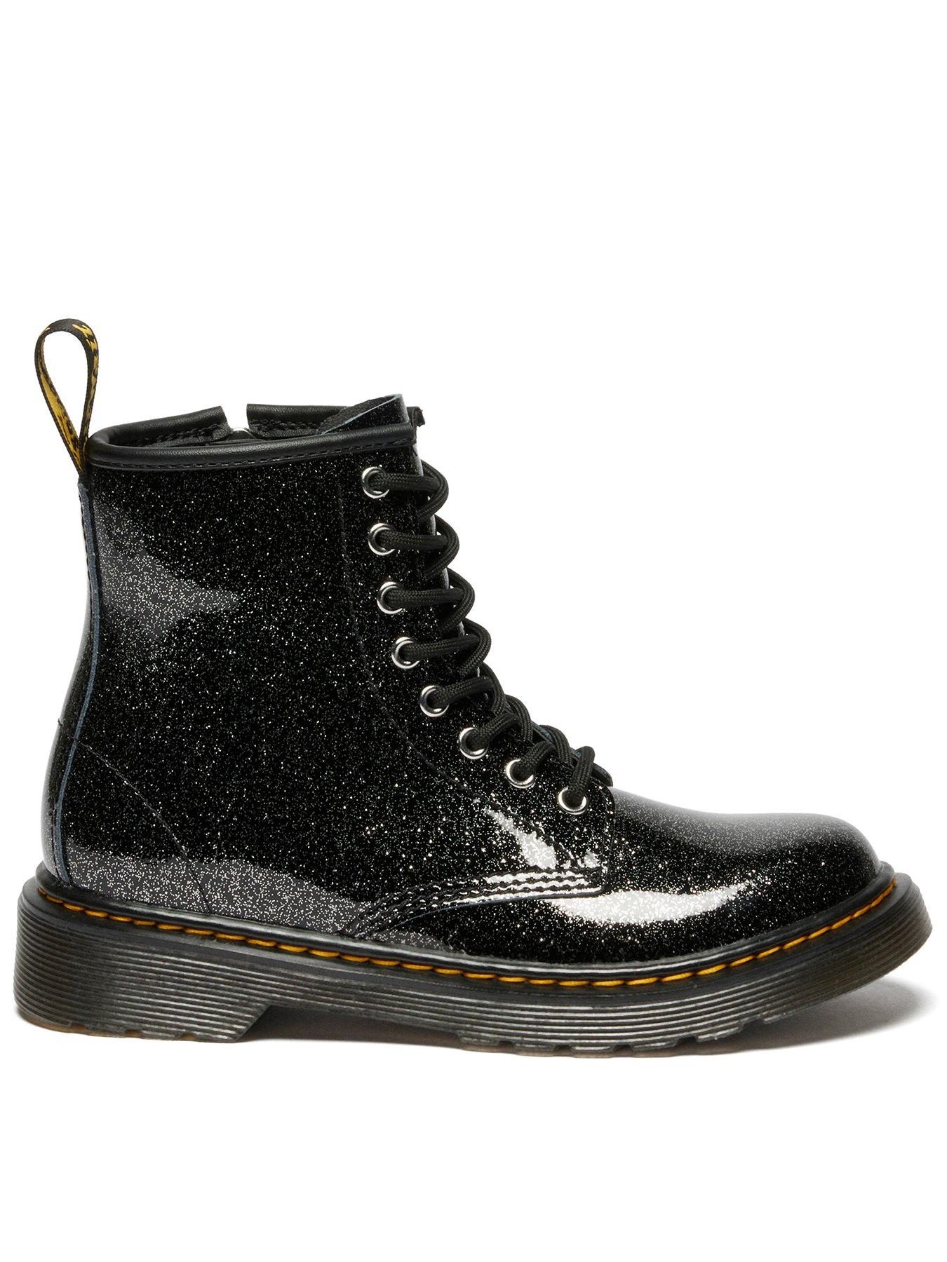 Image 1 of 6 of Dr Martens Junior 1460 Glitter 8 Eye Junior Lace up Boot with Side Zip &nbsp;- Black
