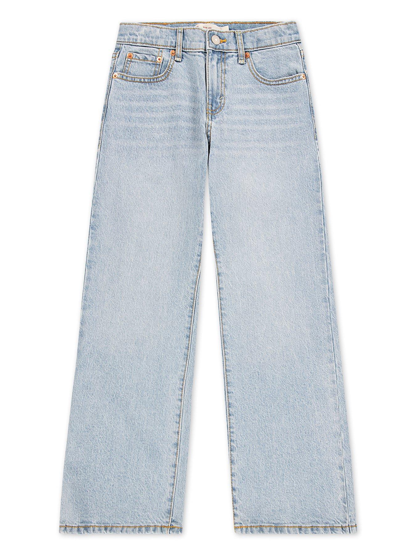 undefined Girls Wide Leg Jeans W/Destruction - Blue