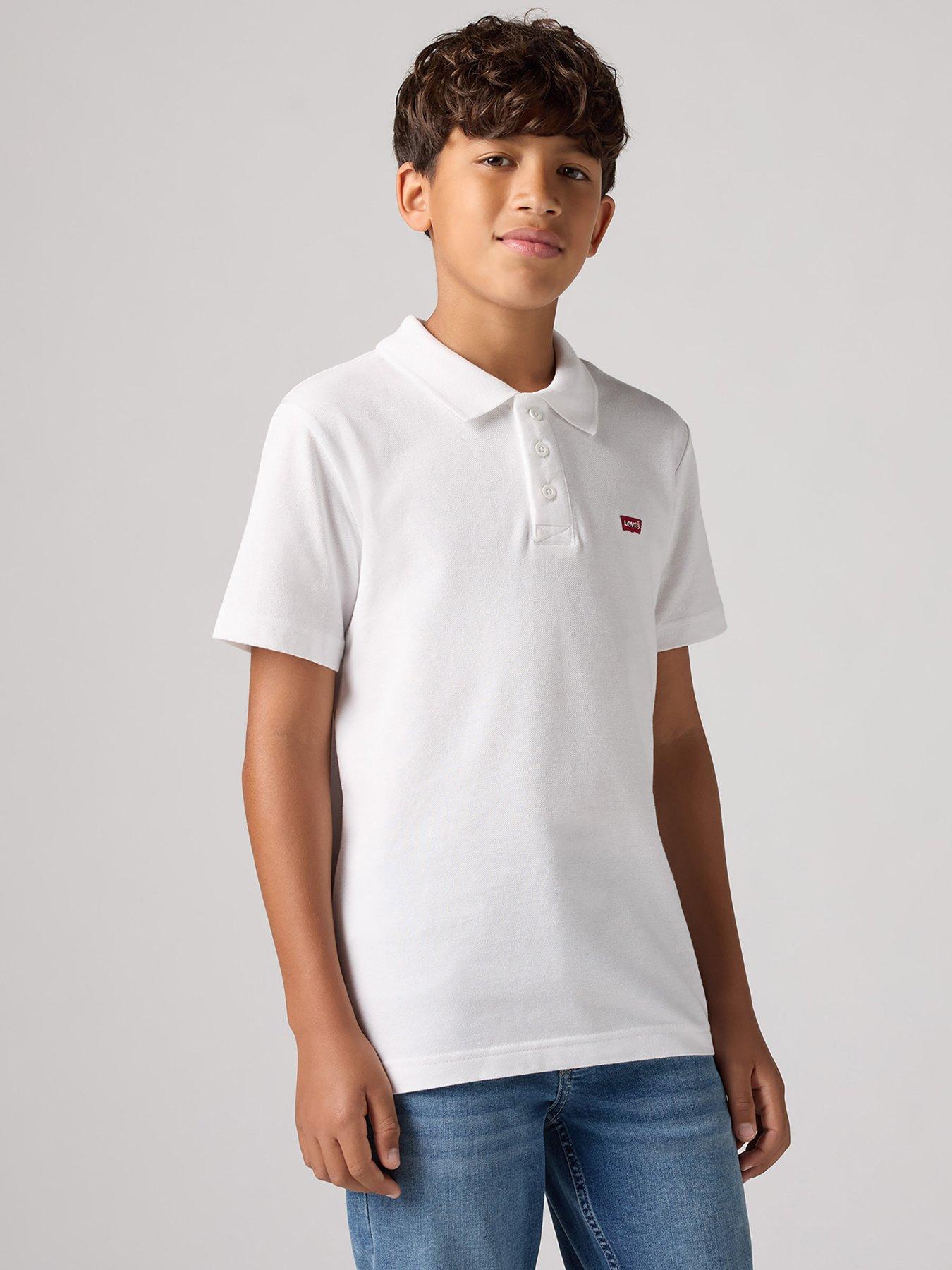 undefined Boys Neck Tape Short Sleeve Polo Shirt - White