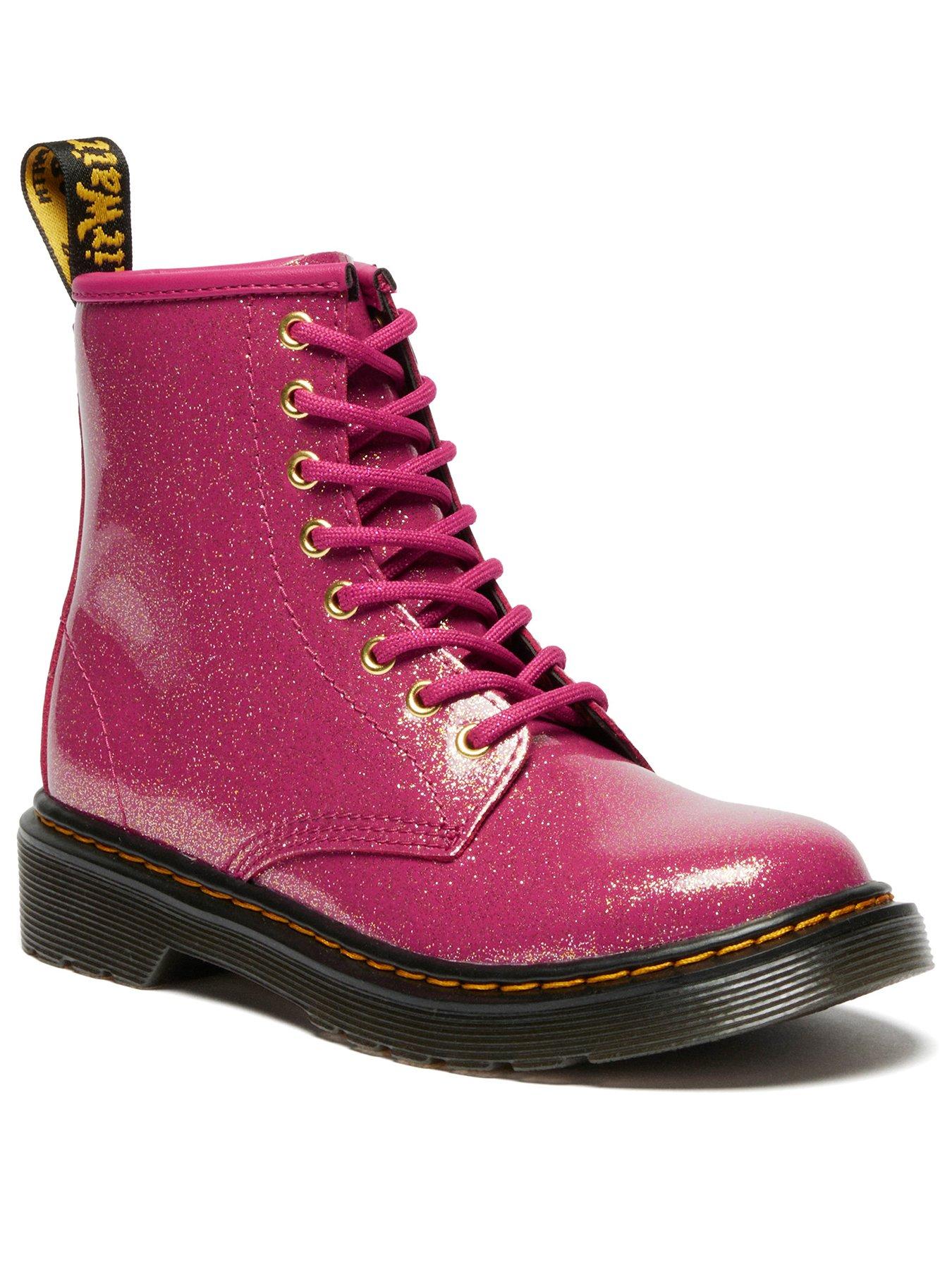 Image 2 of 7 of Dr Martens Junior 1460 J 8 Eye Boot Fuchsia Silver Gold Nebula Glitter - Black