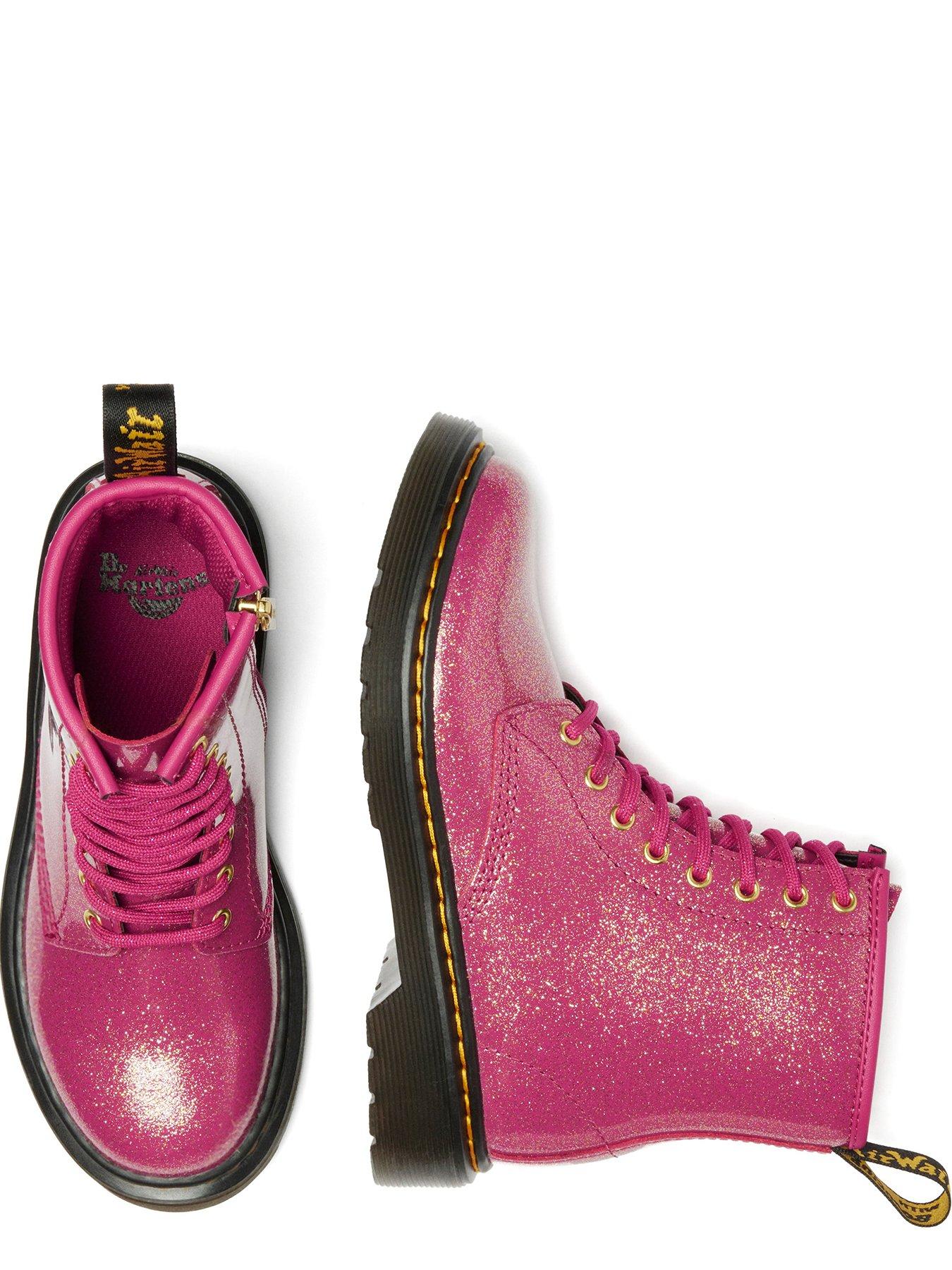 Image 4 of 7 of Dr Martens Junior 1460 J 8 Eye Boot Fuchsia Silver Gold Nebula Glitter - Black