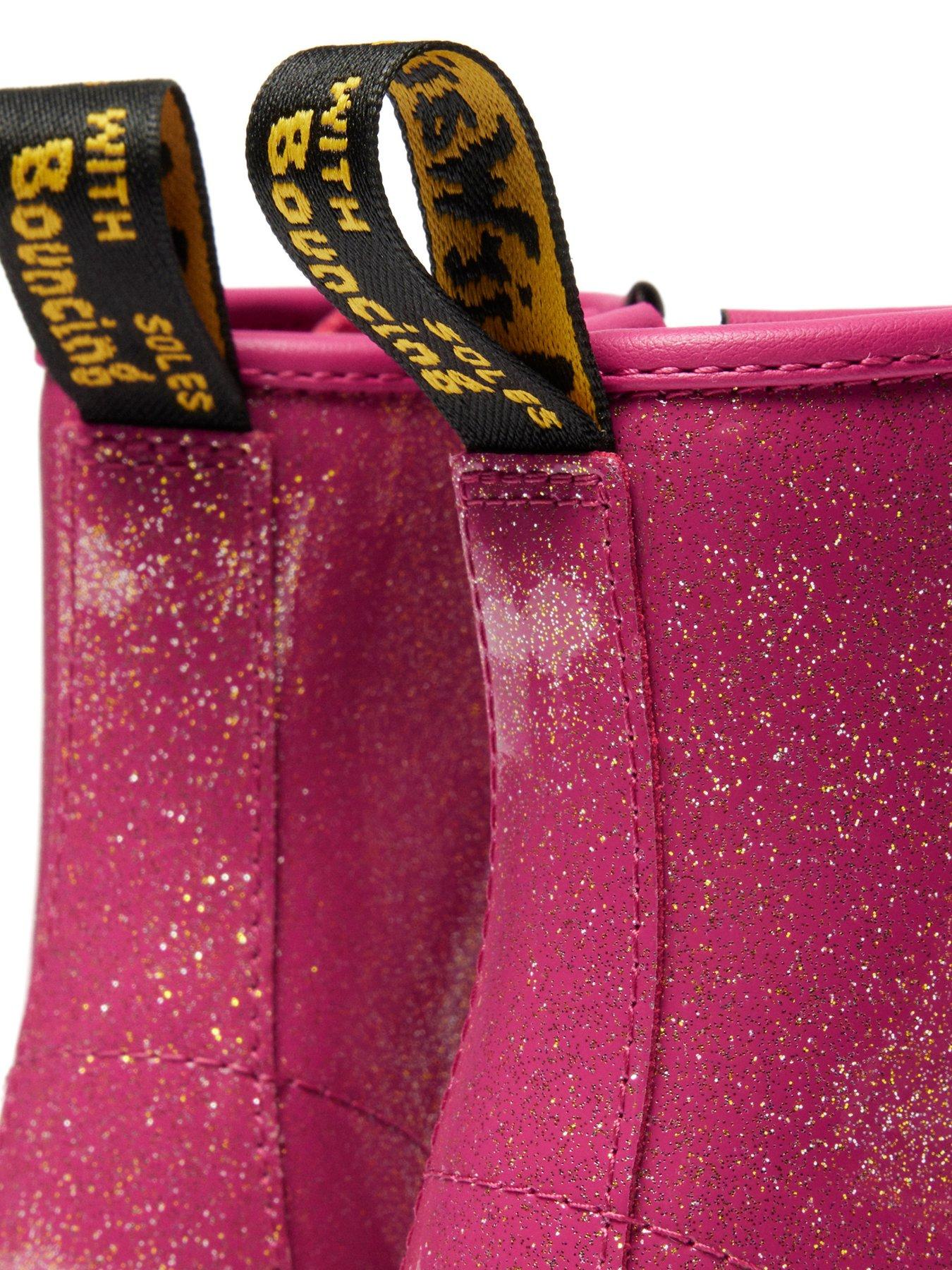Image 6 of 7 of Dr Martens Junior 1460 J 8 Eye Boot Fuchsia Silver Gold Nebula Glitter - Black