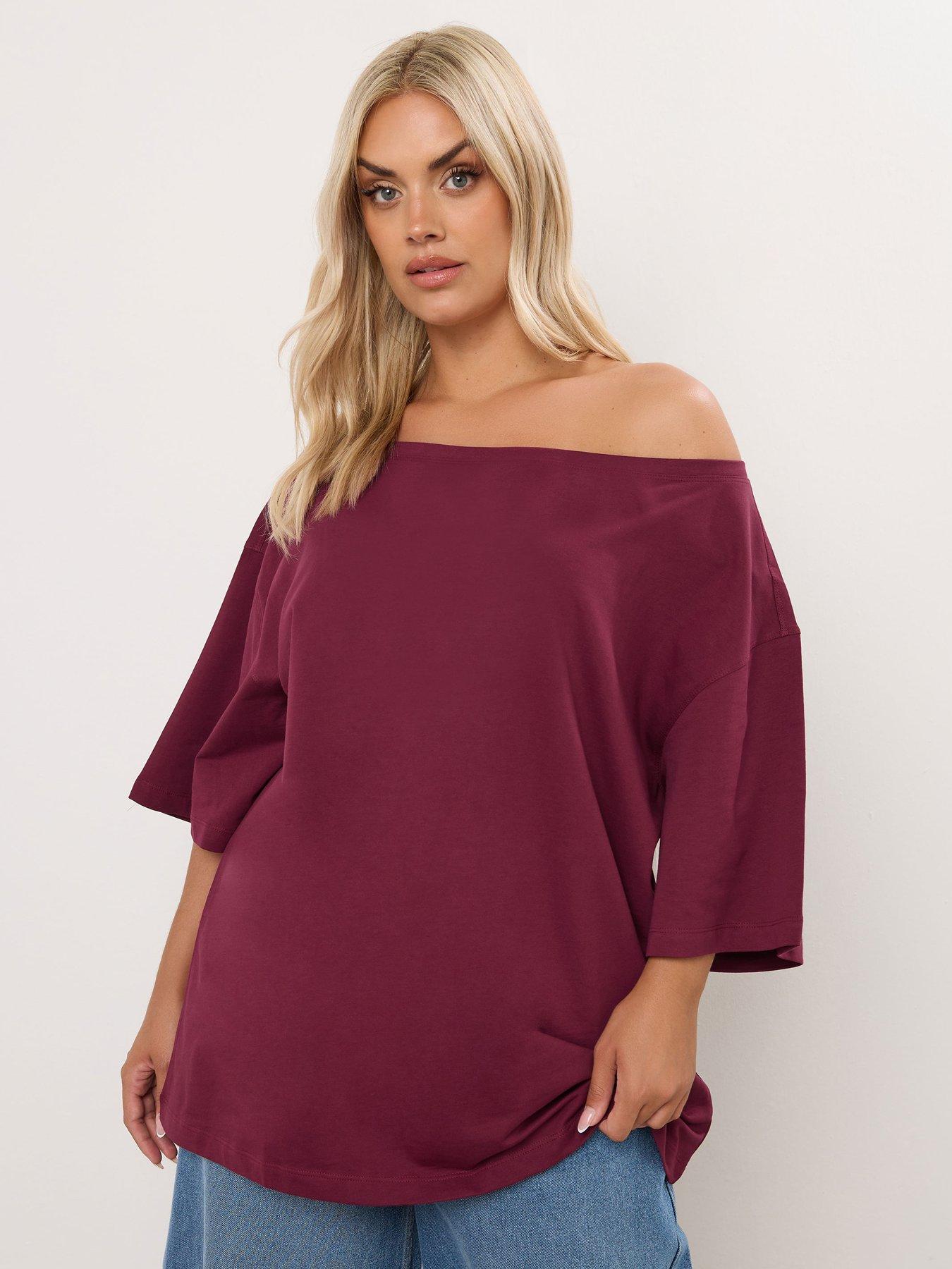 Image 1 of 5 of Yours Curve Slash Neck T-Shirt - Red