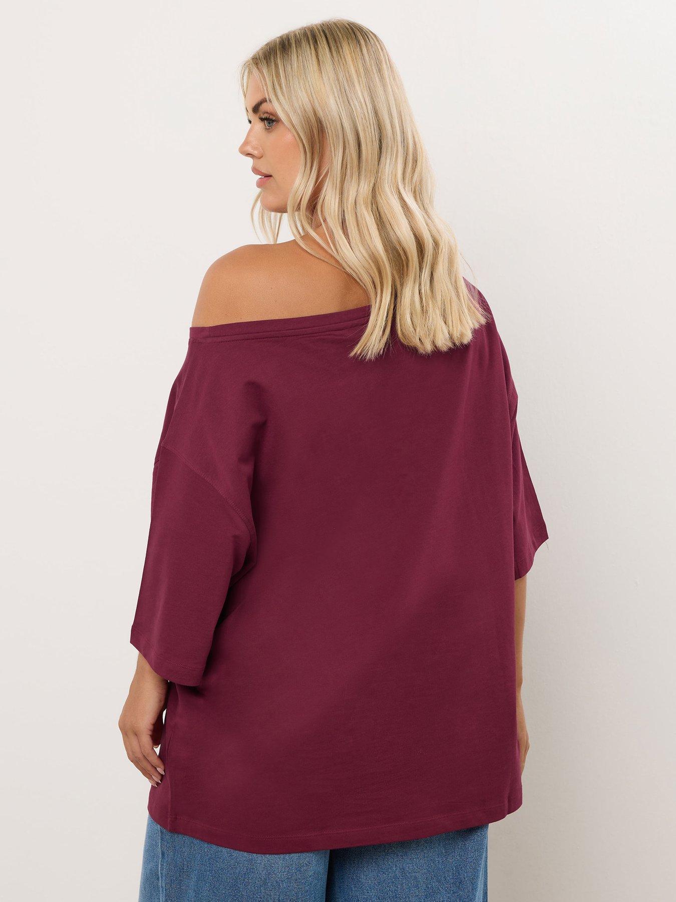 Image 2 of 5 of Yours Curve Slash Neck T-Shirt - Red