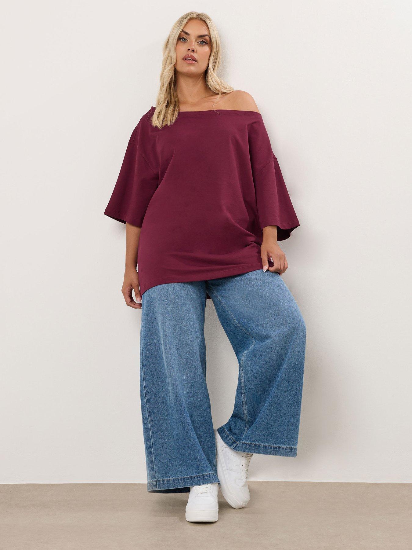 Image 3 of 5 of Yours Curve Slash Neck T-Shirt - Red