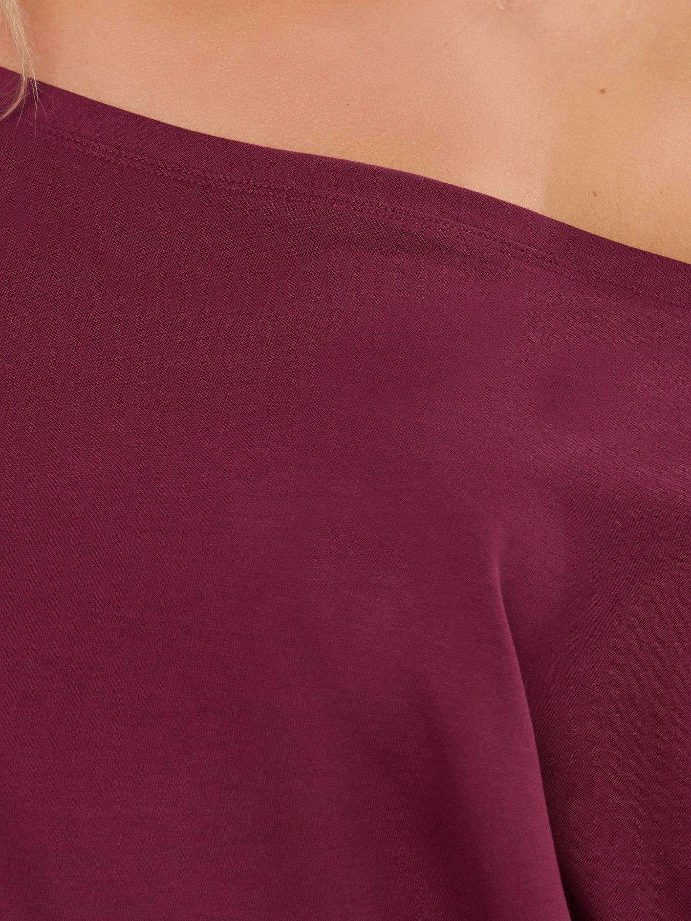 Image 4 of 5 of Yours Curve Slash Neck T-Shirt - Red