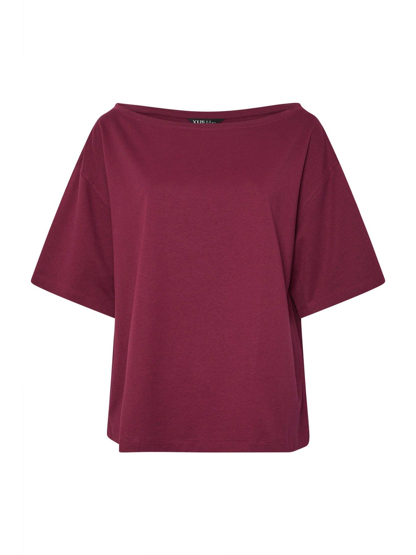 Image 5 of 5 of Yours Curve Slash Neck T-Shirt - Red