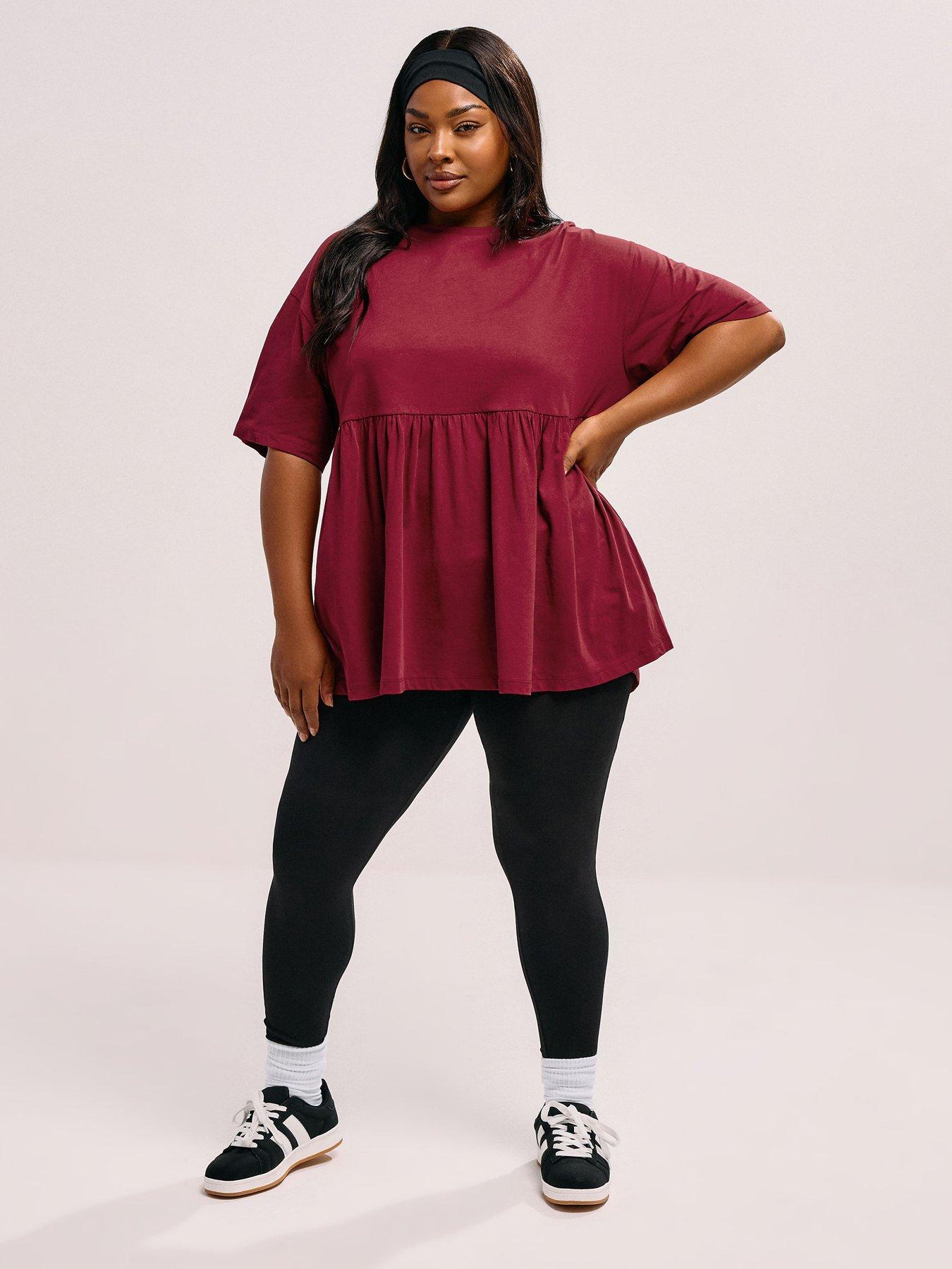 Image 3 of 5 of Yours Curve Short Sleeve Peplum Top - Burgundy Red