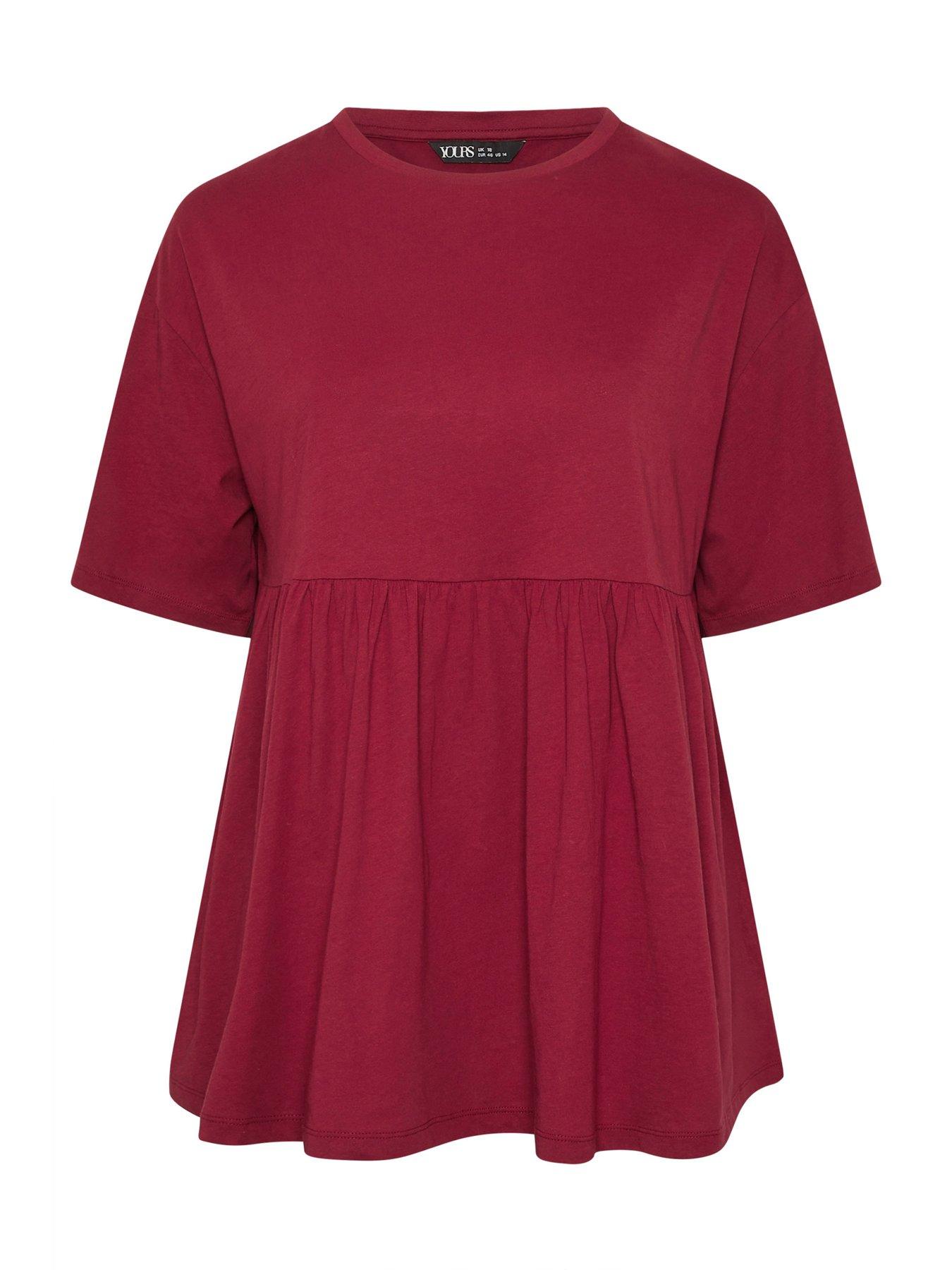 Image 5 of 5 of Yours Curve Short Sleeve Peplum Top - Burgundy Red