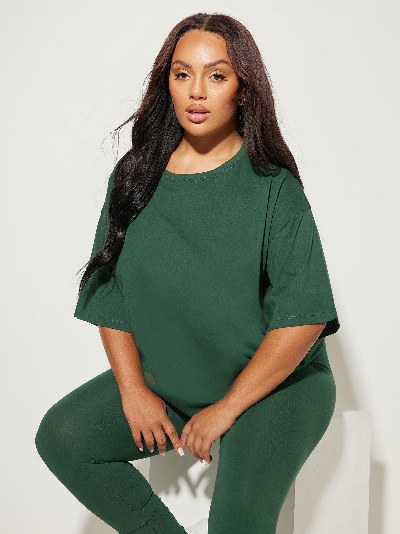 Image 1 of 4 of Yours Curve Relaxed Longline T-Shirt - Green
