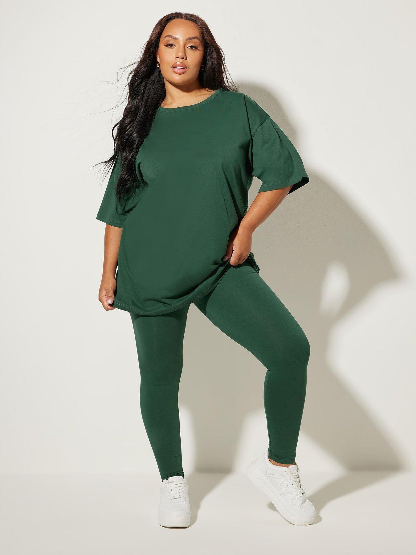Image 3 of 4 of Yours Curve Relaxed Longline T-Shirt - Green