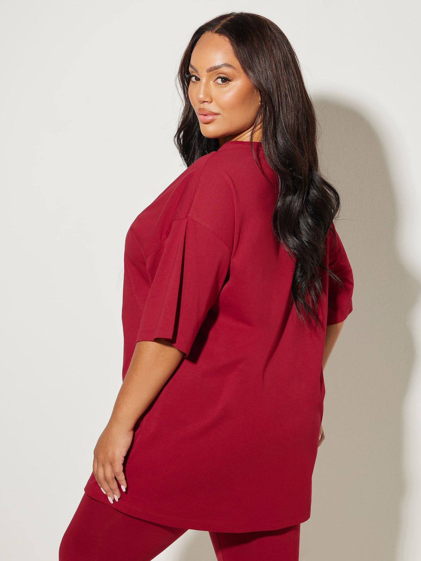 Image 2 of 3 of Yours Curve Relaxed Longline T-Shirt - Red