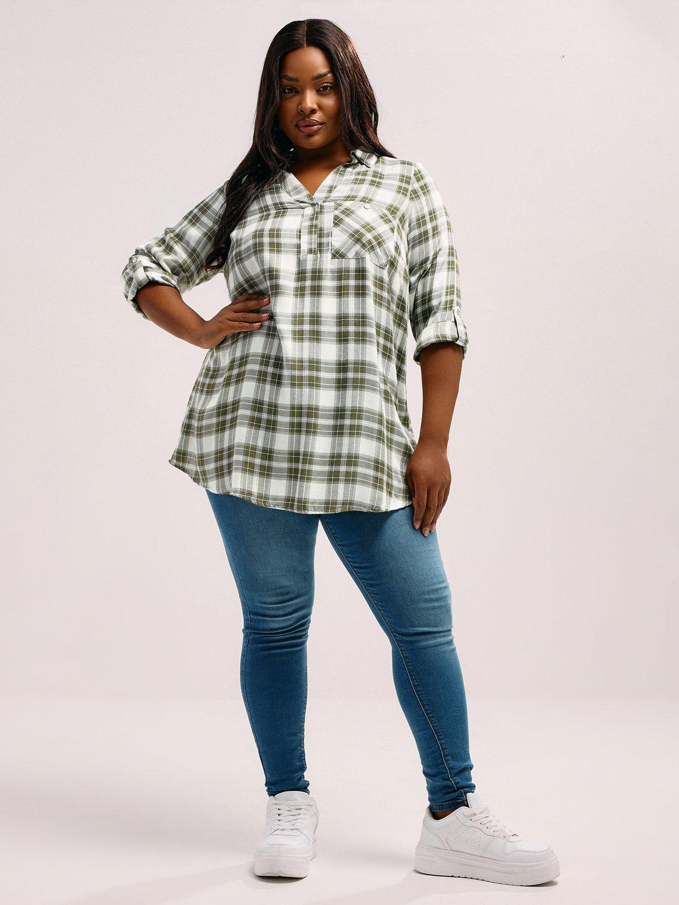 Image 3 of 5 of Yours Curve Overhead Check Shirt - Green