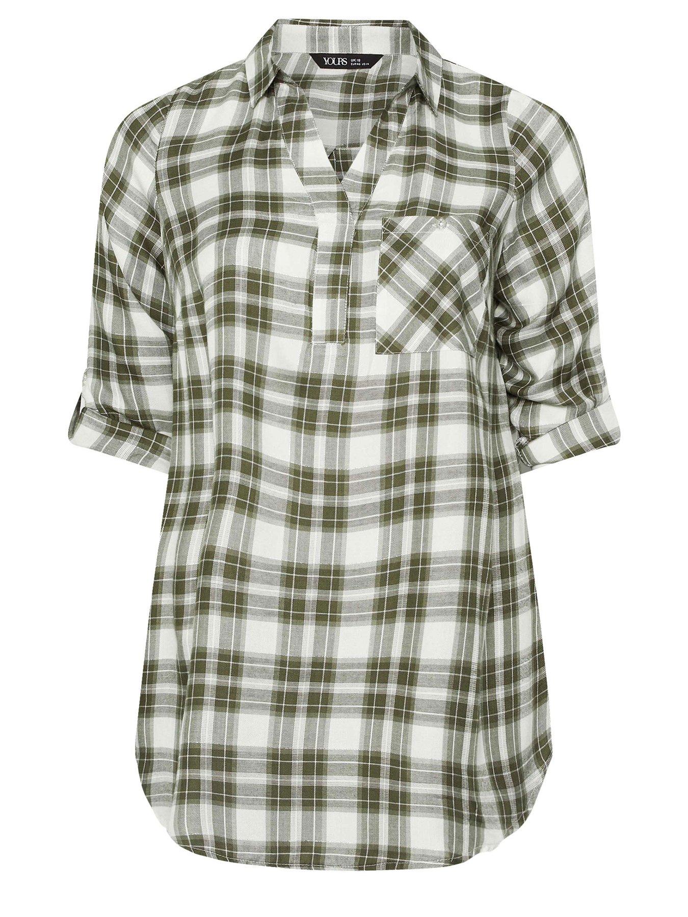 Image 5 of 5 of Yours Curve Overhead Check Shirt - Green
