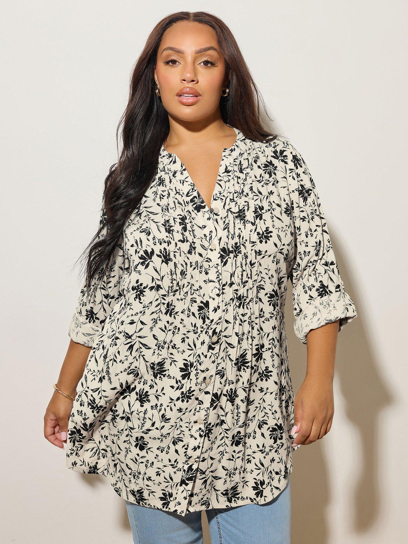 Image 1 of 5 of Yours Curve Pintuck Blouse - Natural