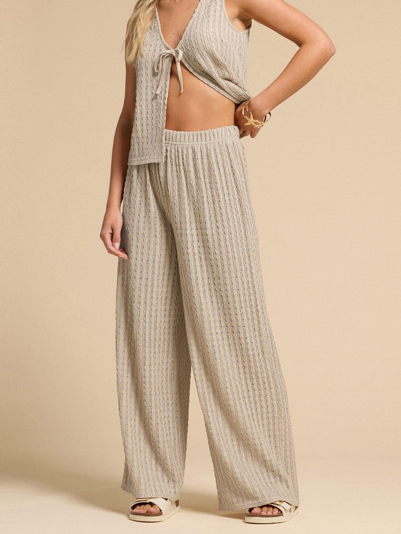 undefined Petite Crochet Wide Leg Beach Trousers - Natural