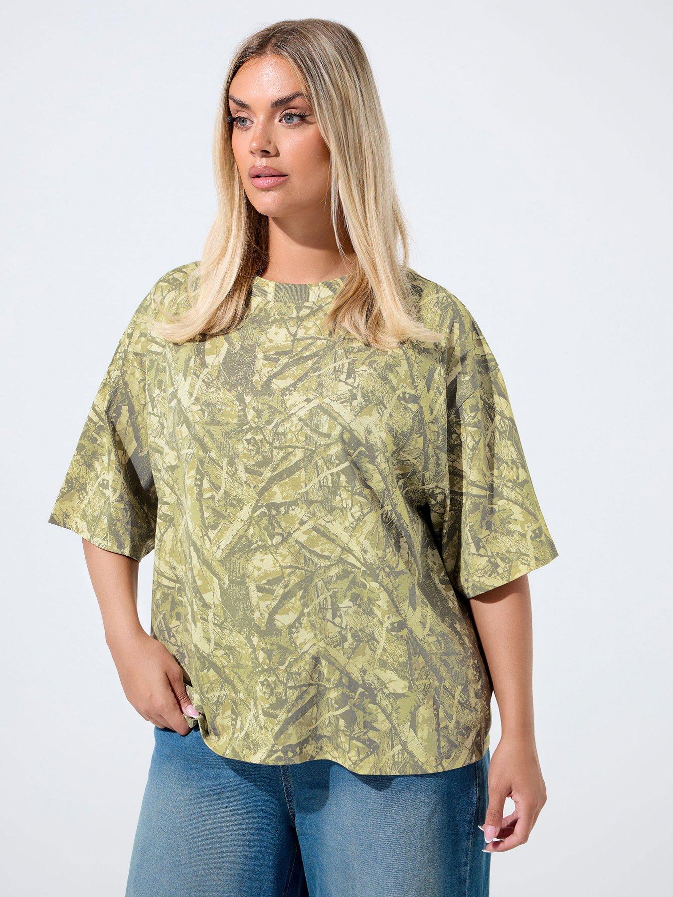 Yours Curve Camo T-Shirt - Natural