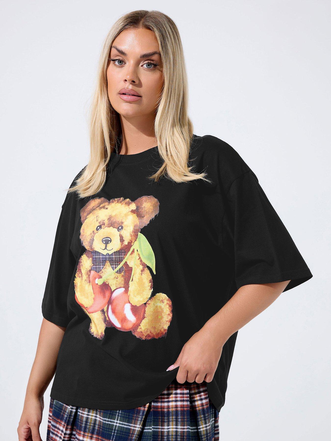 Image 1 of 5 of Yours Curve Teddy Tartan T-Shirt - Black