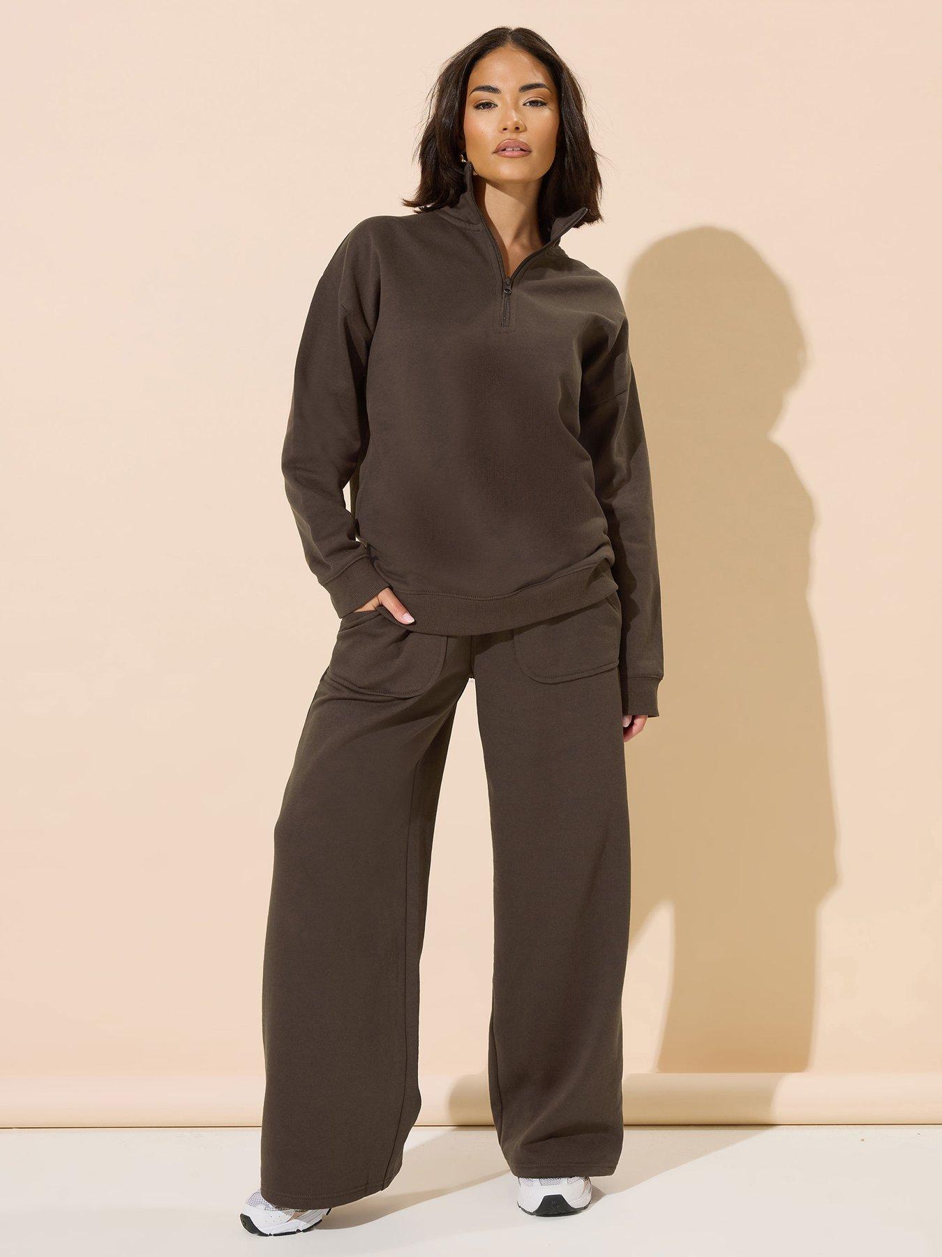  image of pixiegirl-petite-patch-pocket-wide-leg-jogger-brown