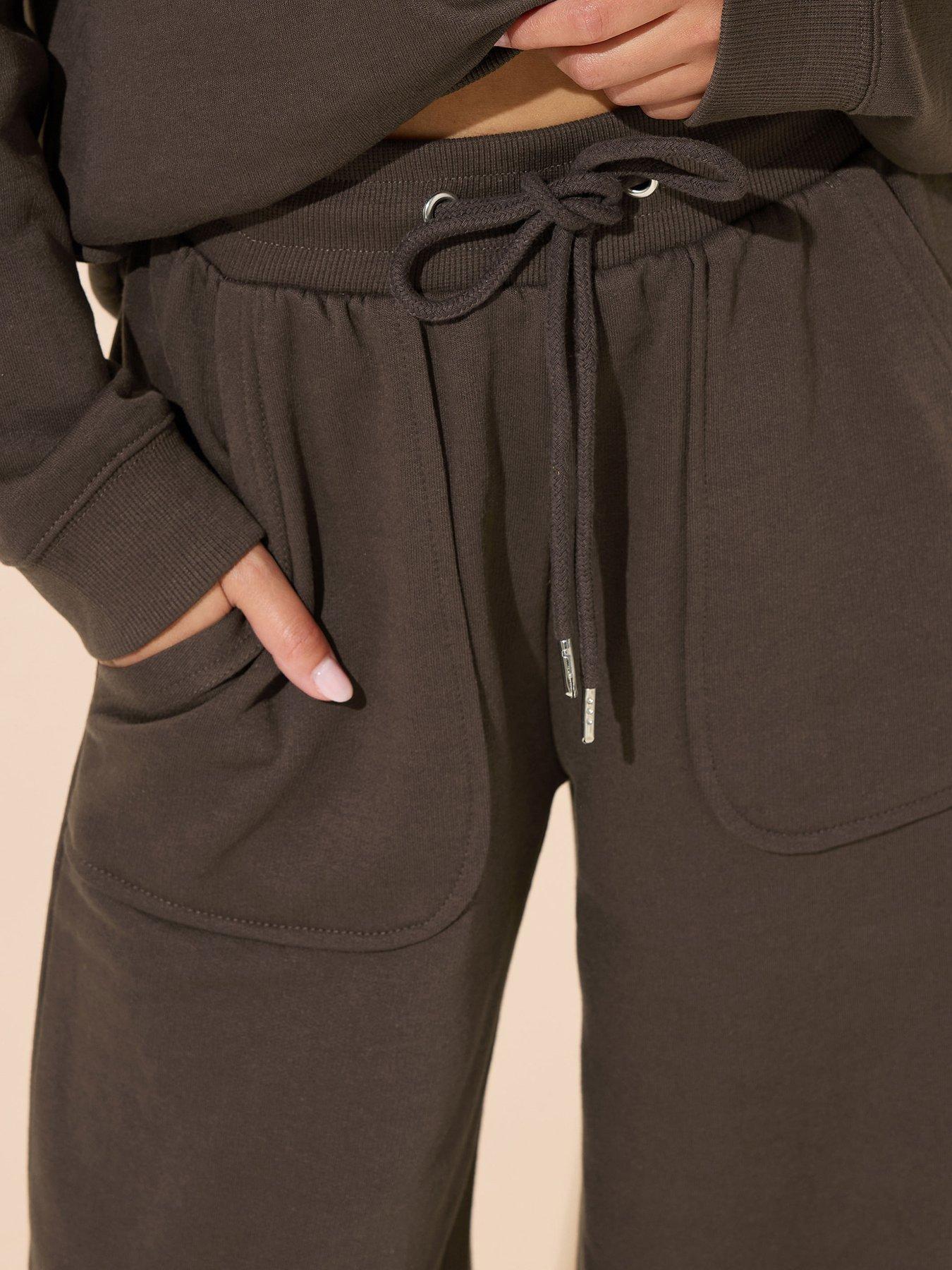  image of pixiegirl-petite-patch-pocket-wide-leg-jogger-brown