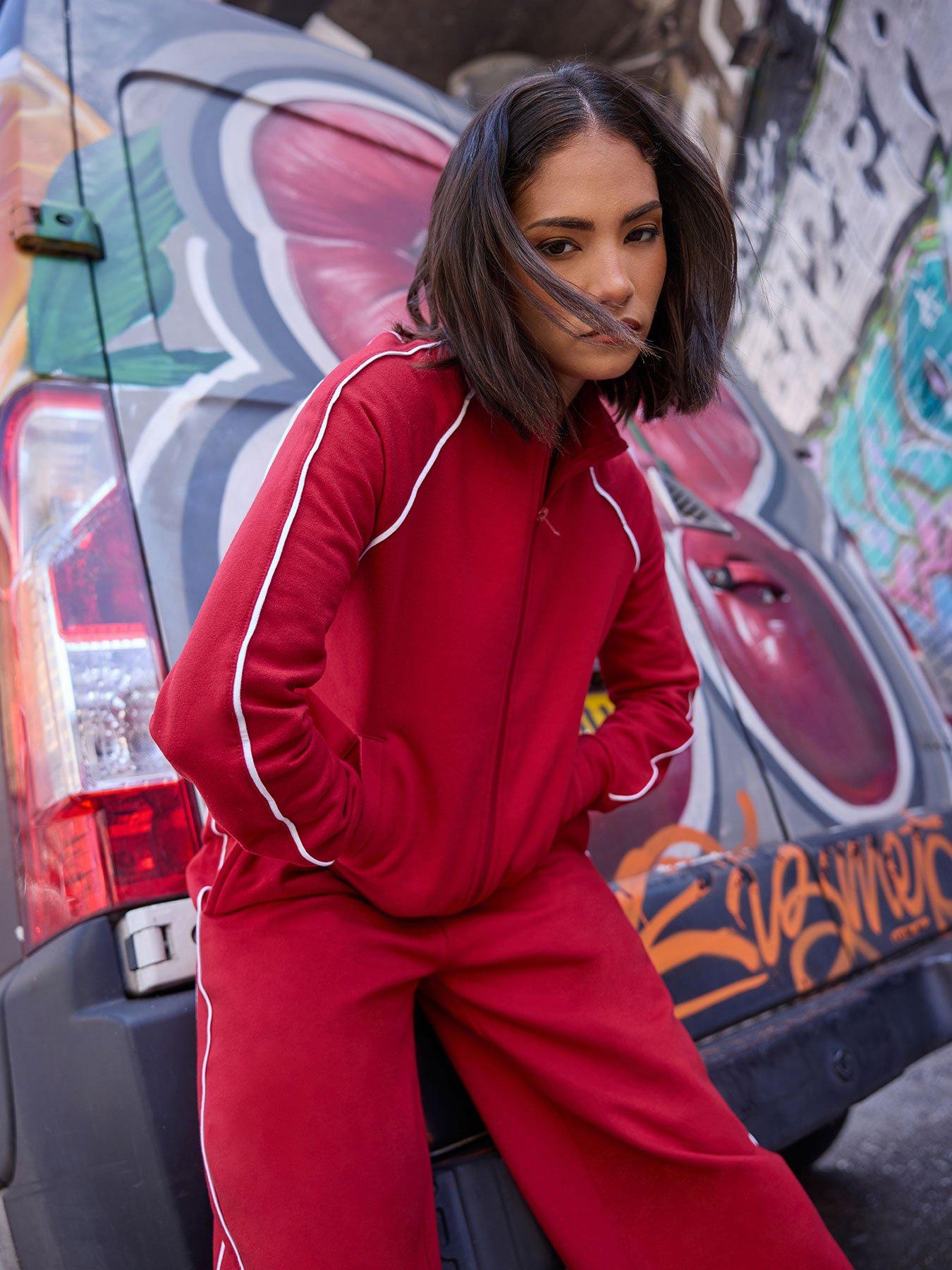 undefined Petite Piping Zip Thru Sweatshirt - Red
