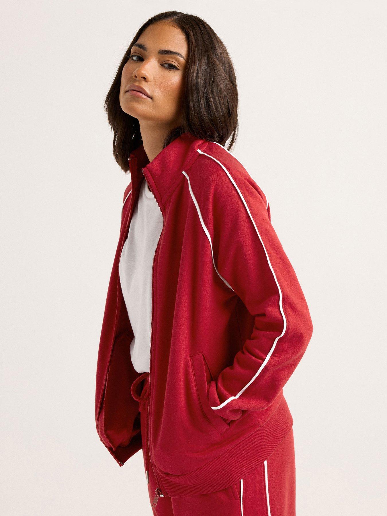 Image 4 of 4 of PixieGirl Petite Piping Zip Thru Sweatshirt - Red