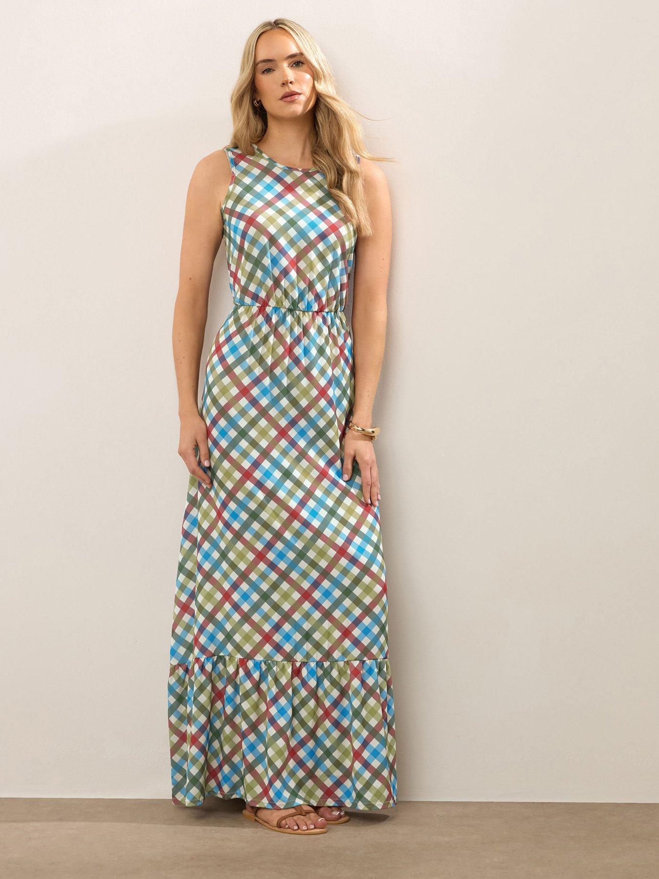 undefined Check Sleevless Maxi Dress