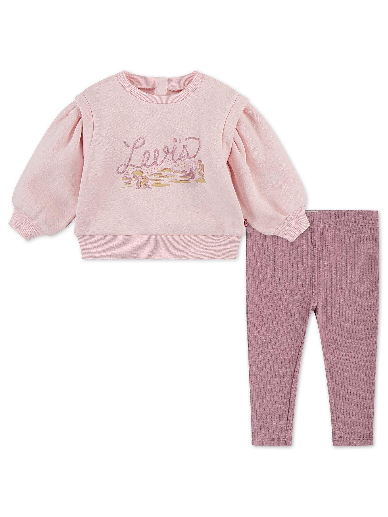 Image 1 of 4 of Levi's Baby Girls Crewneck Top And Pant Set - Pink