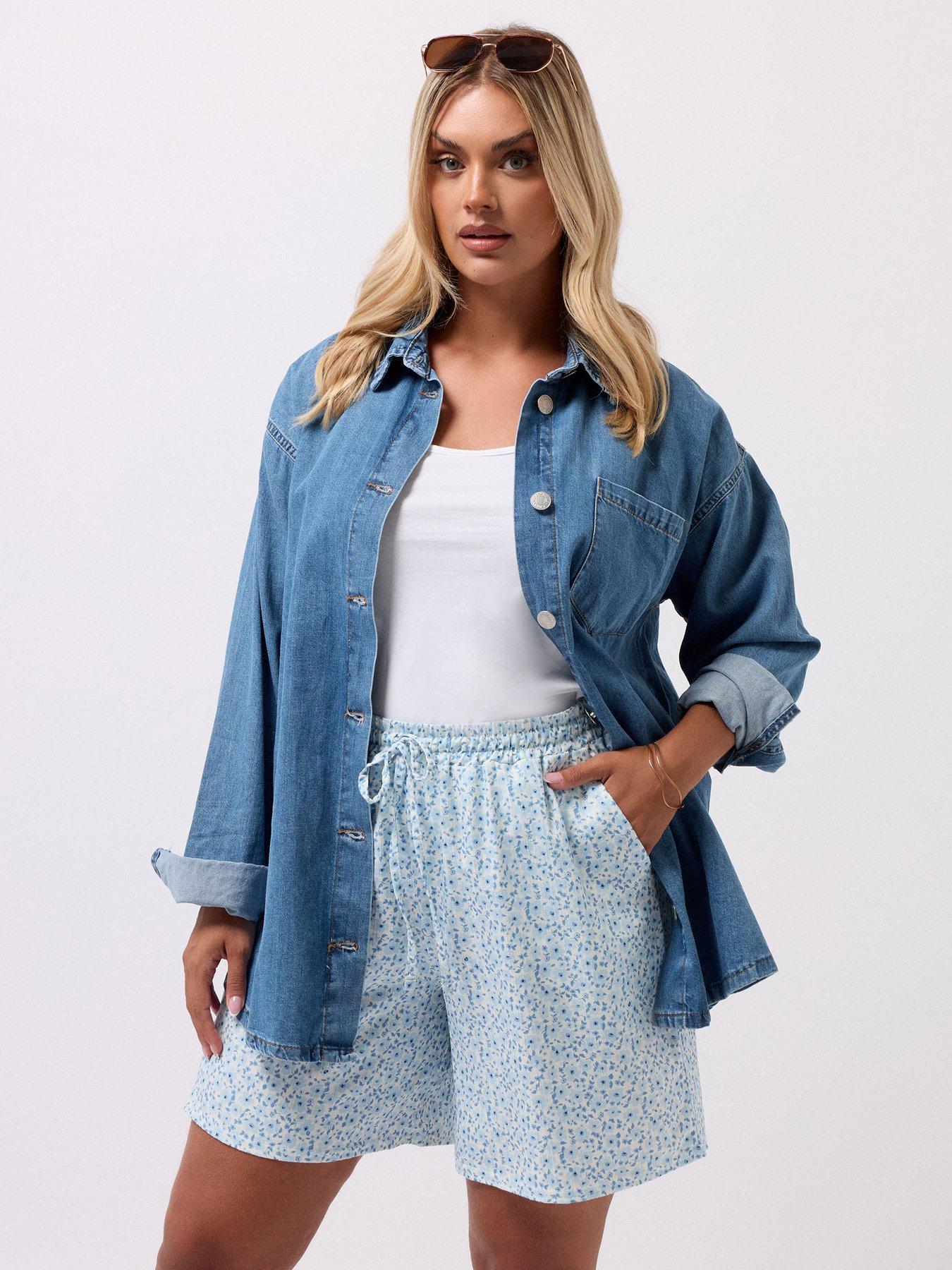 yours-curve-ditsy-crinkle-shorts-blue