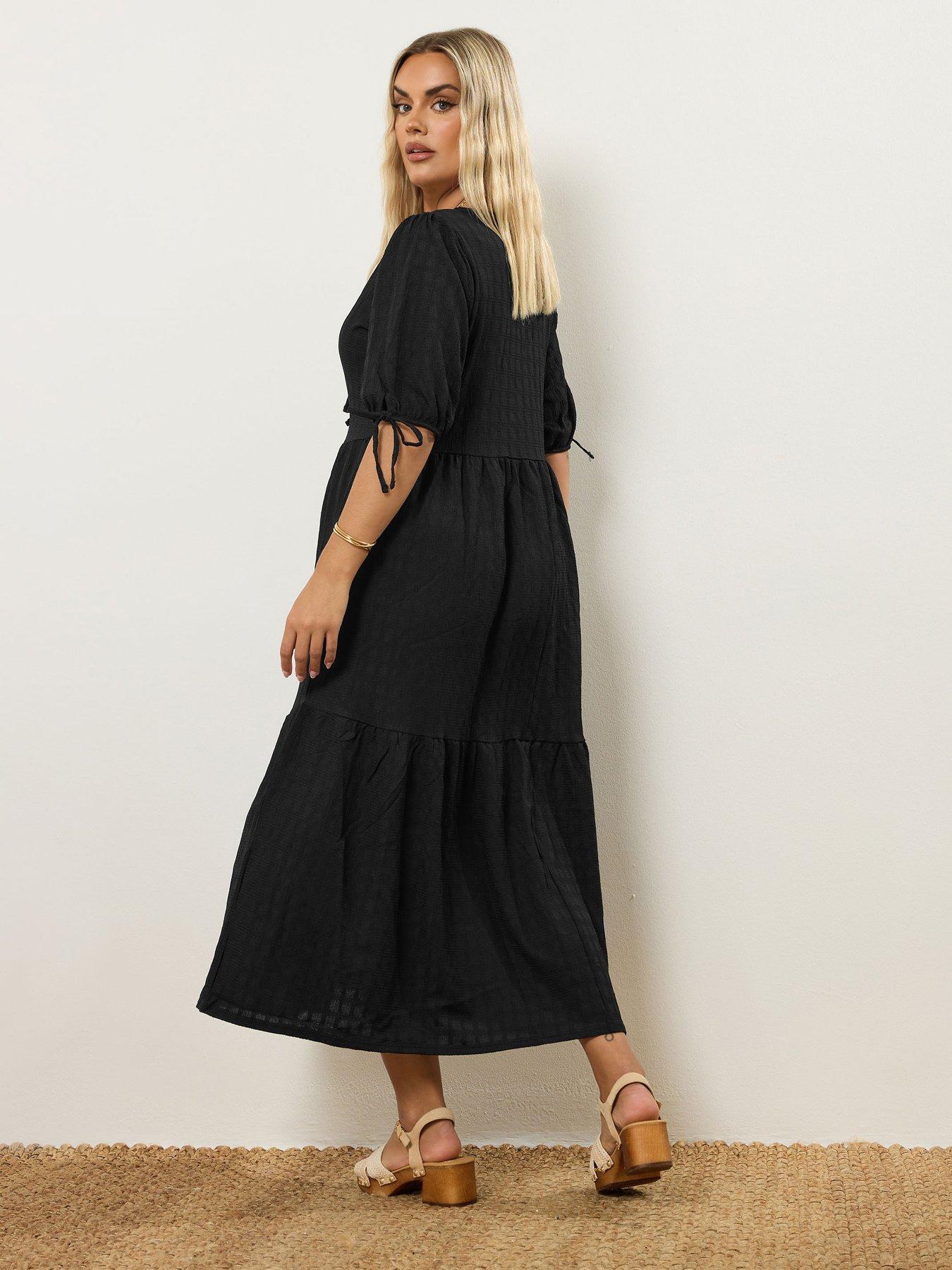 Image 2 of 4 of Yours Curve Puff Sleeve Bow Dress - Black
