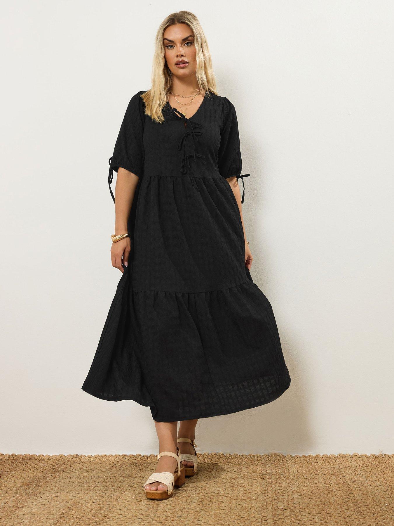 Image 4 of 4 of Yours Curve Puff Sleeve Bow Dress - Black