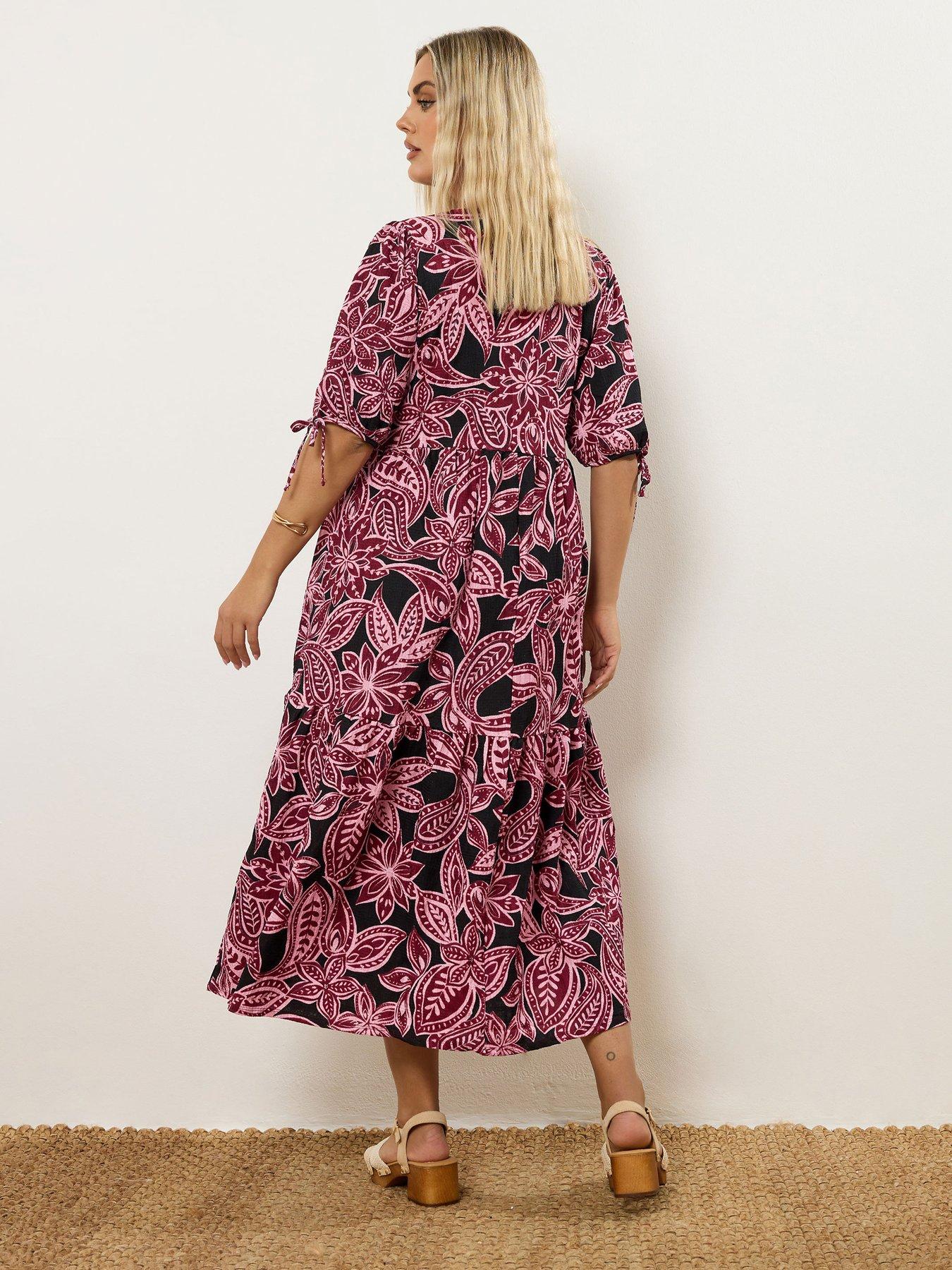 Image 2 of 6 of Yours Curve Puff Sleeve Bow Dress - Pink