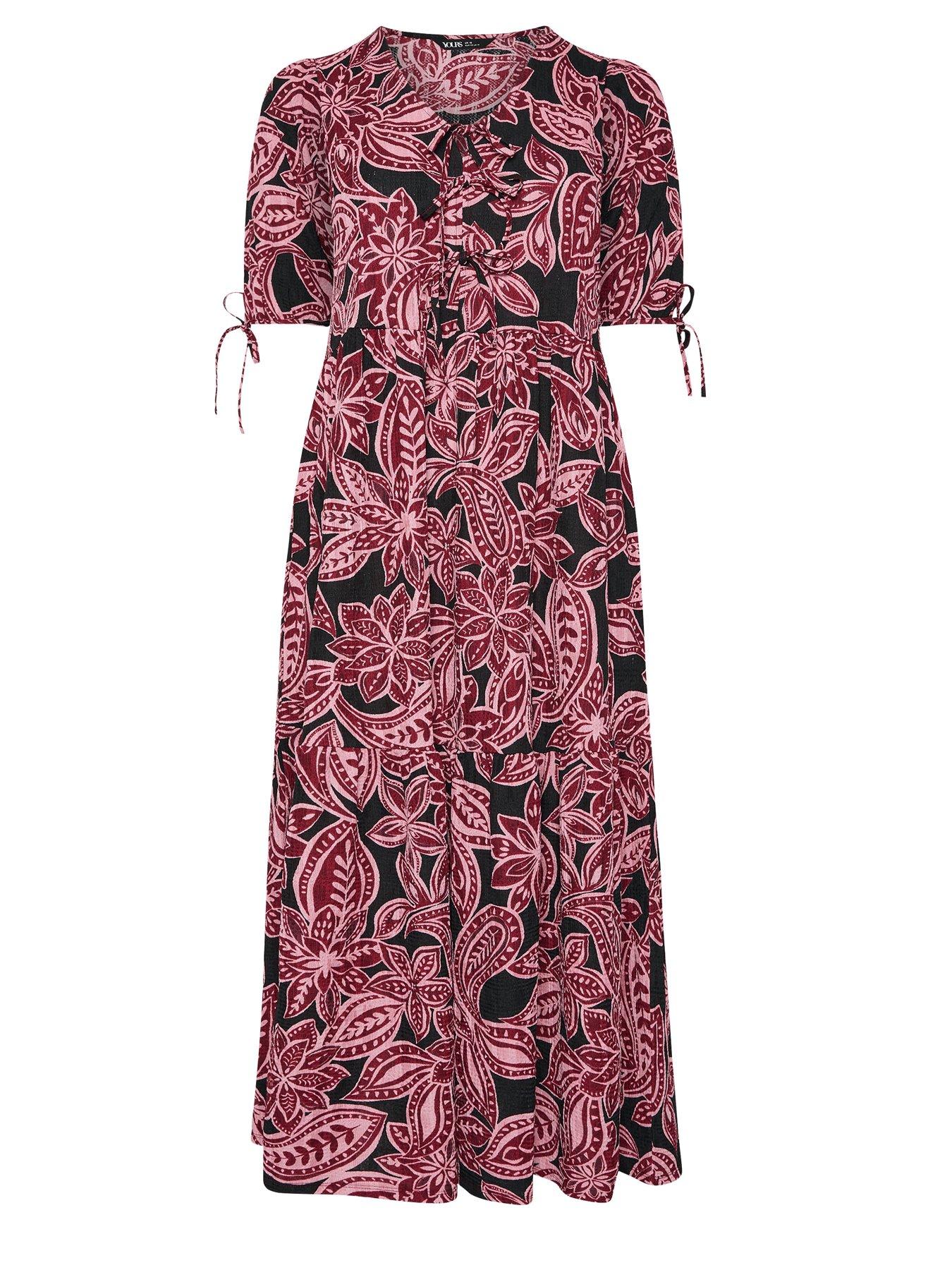 Image 6 of 6 of Yours Curve Puff Sleeve Bow Dress - Pink