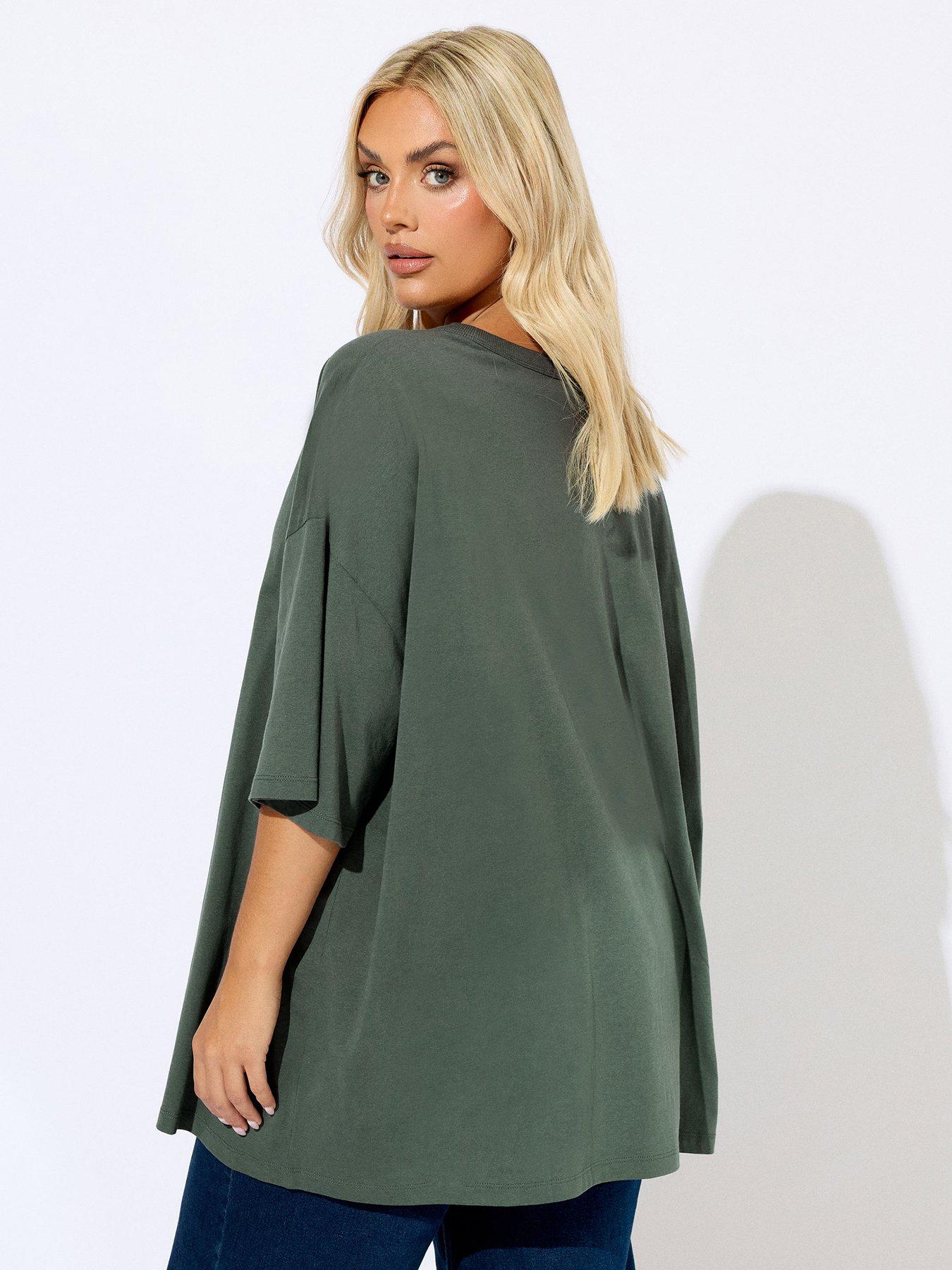 Image 2 of 4 of Yours Curve Oversized Boxy T-Shirt - Green