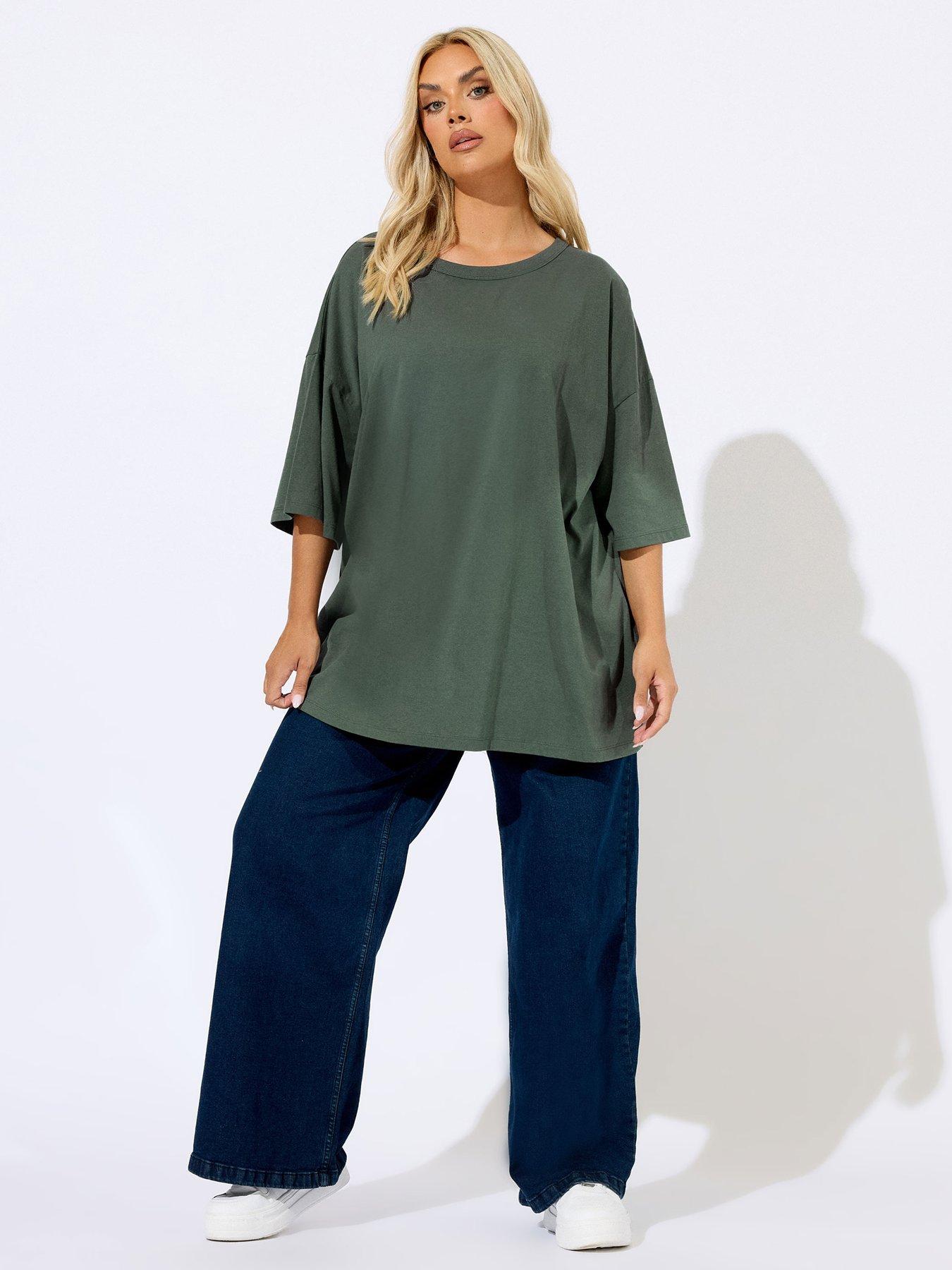 Image 3 of 4 of Yours Curve Oversized Boxy T-Shirt - Green