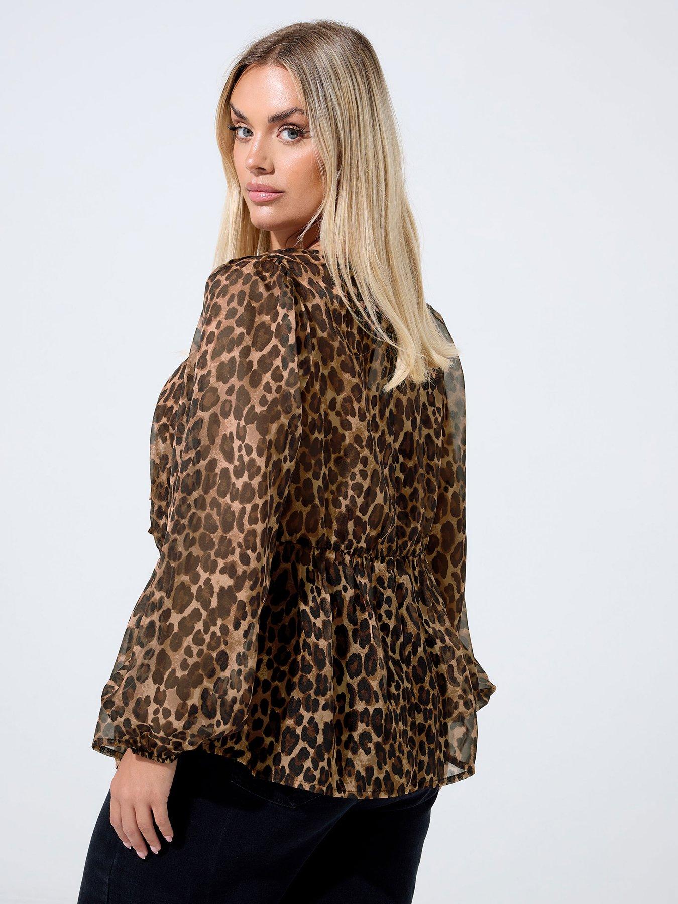 Image 2 of 4 of Yours Curve Leopard Organza Blouse - Brown