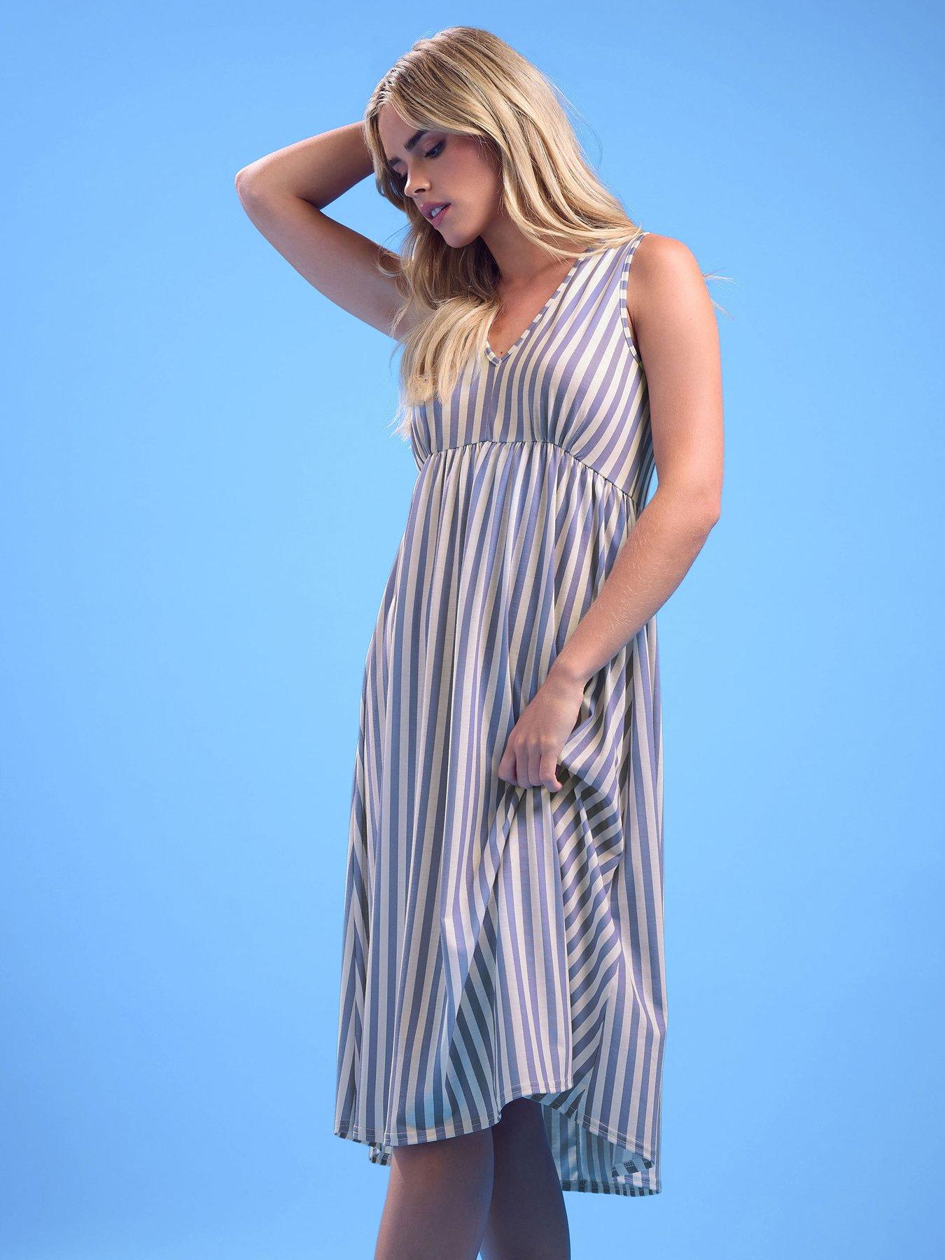 undefined Petite V-Neck Stripe Midi Dress - Blue
