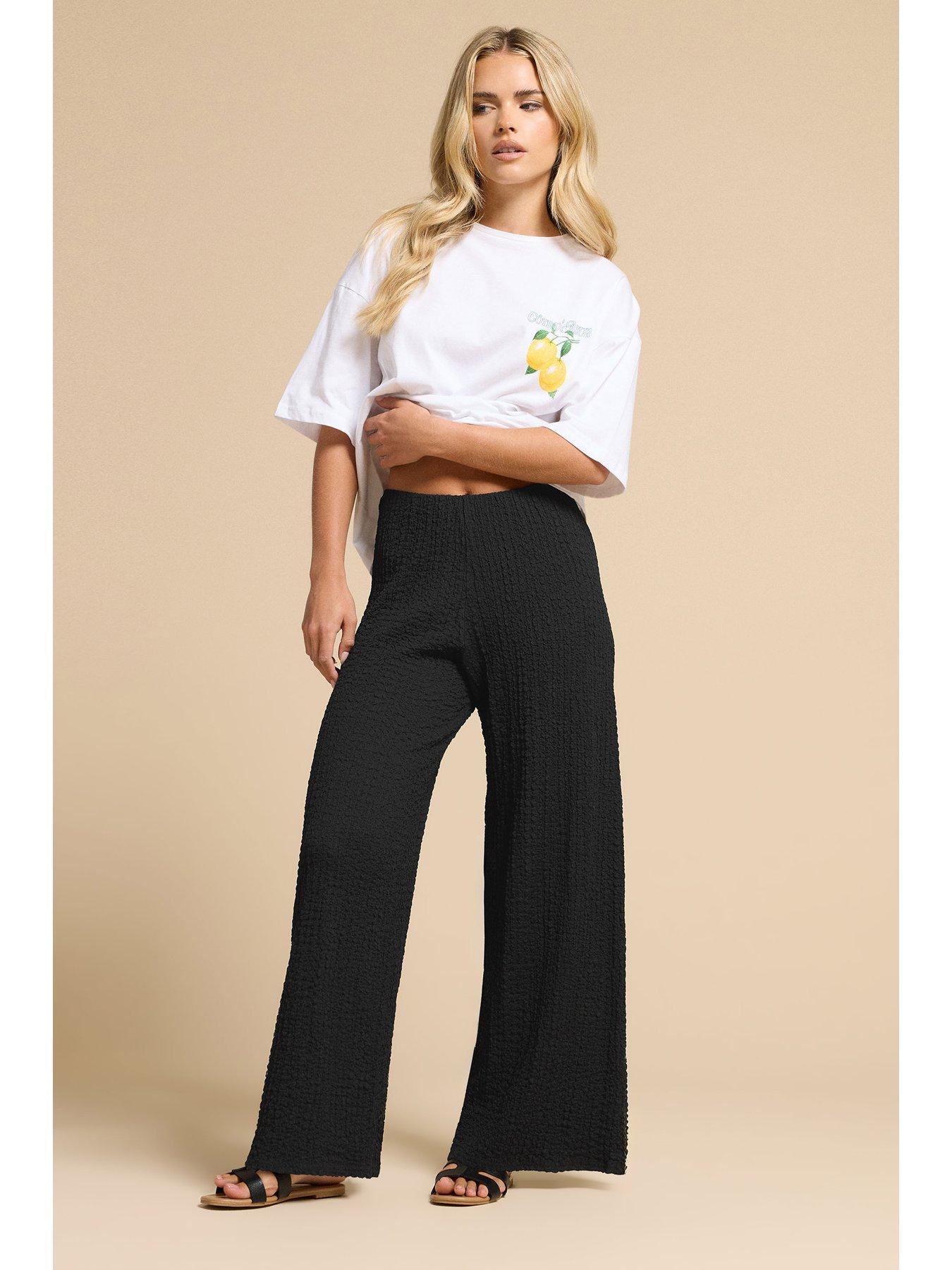 Image 3 of 5 of PixieGirl Petite Textured Wide Leg Trouser - Black