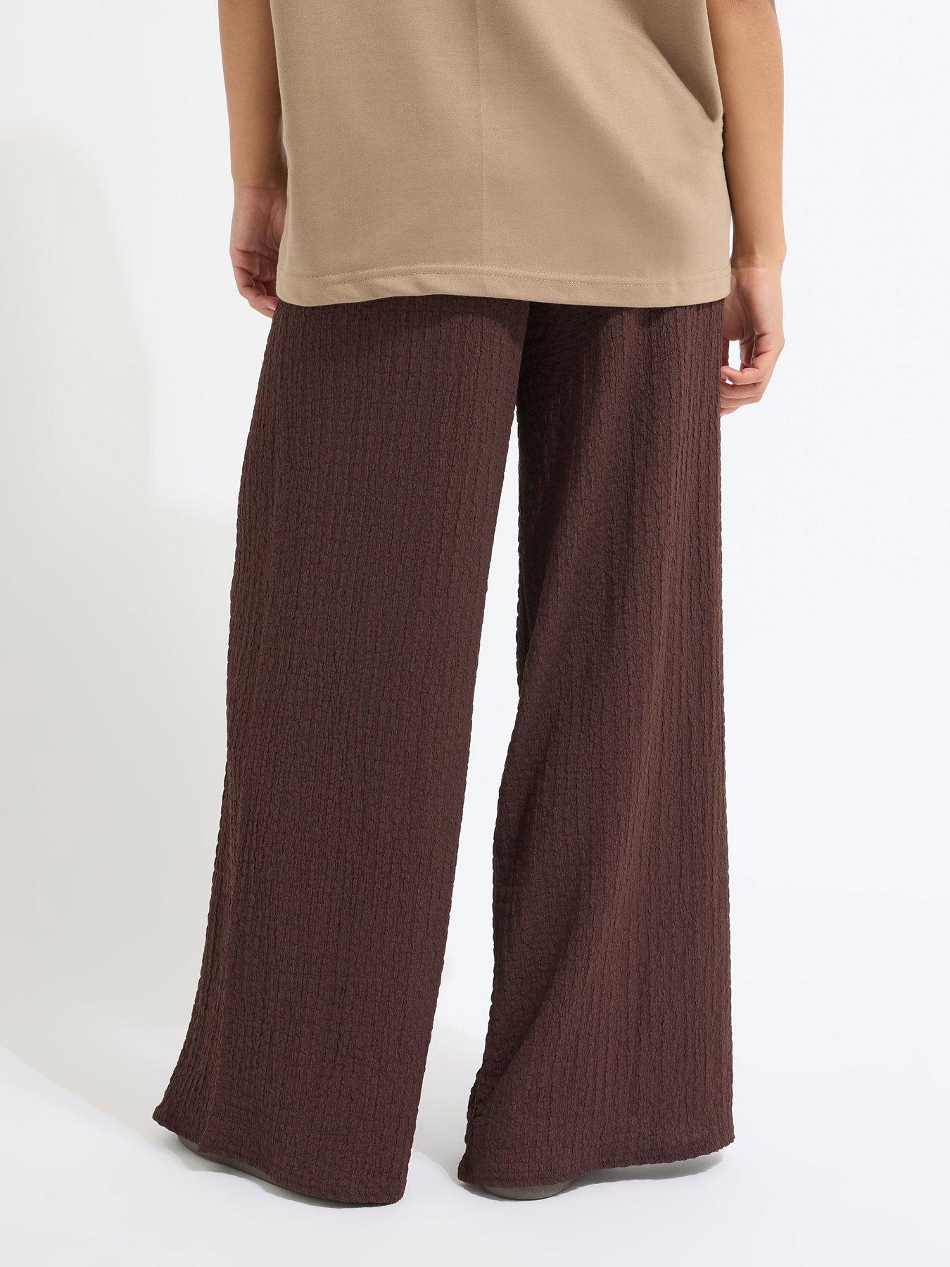 Image 2 of 4 of PixieGirl Petite Textured Wide Leg Trouser - Brown