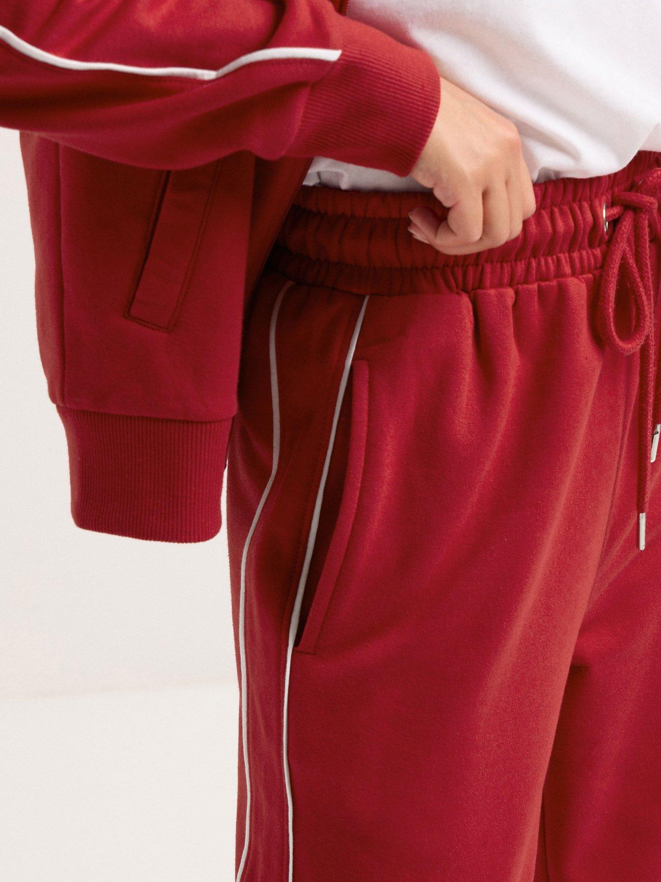 Image 4 of 4 of PixieGirl Petite Contrast Piping Wide Leg Jogger - Red
