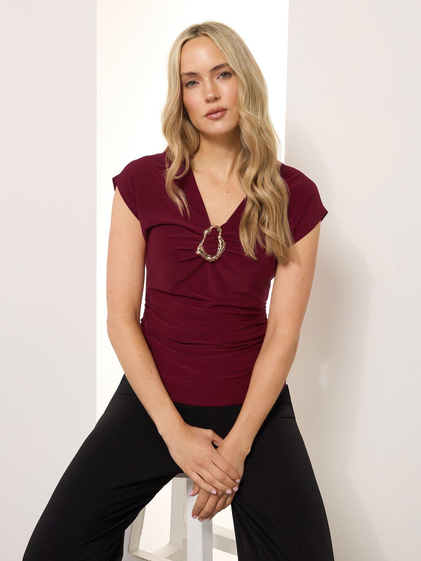 undefined Buckle Ruched Top - Red