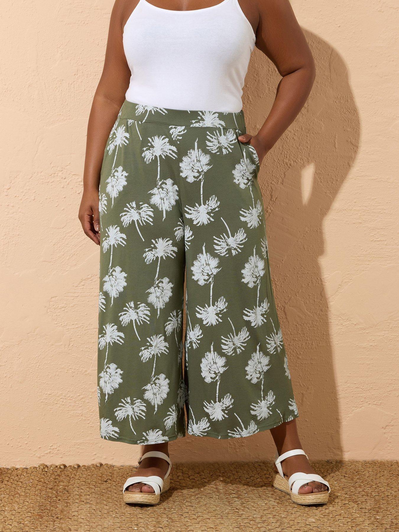yours-curve-palm-print-midaxi-culotte-green