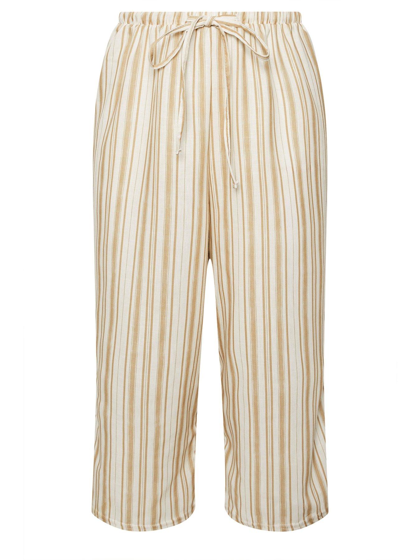 Image 5 of 5 of Yours Curve Linen Look Culotte - Natural/Brown Stripe