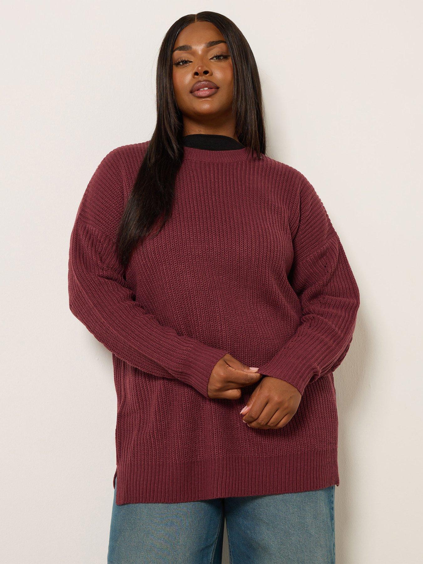 Image 1 of 5 of Yours Curve Drop Shoulder Jumper - Burgundy Red