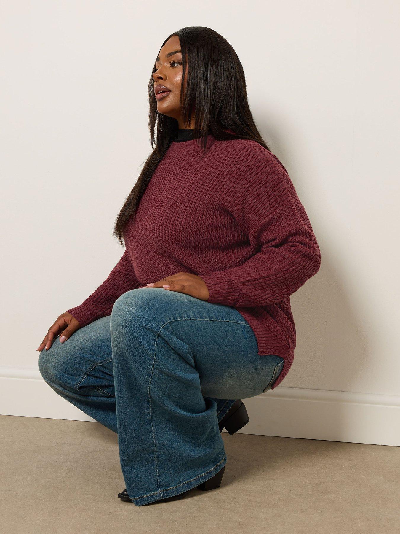 Image 3 of 5 of Yours Curve Drop Shoulder Jumper - Burgundy Red