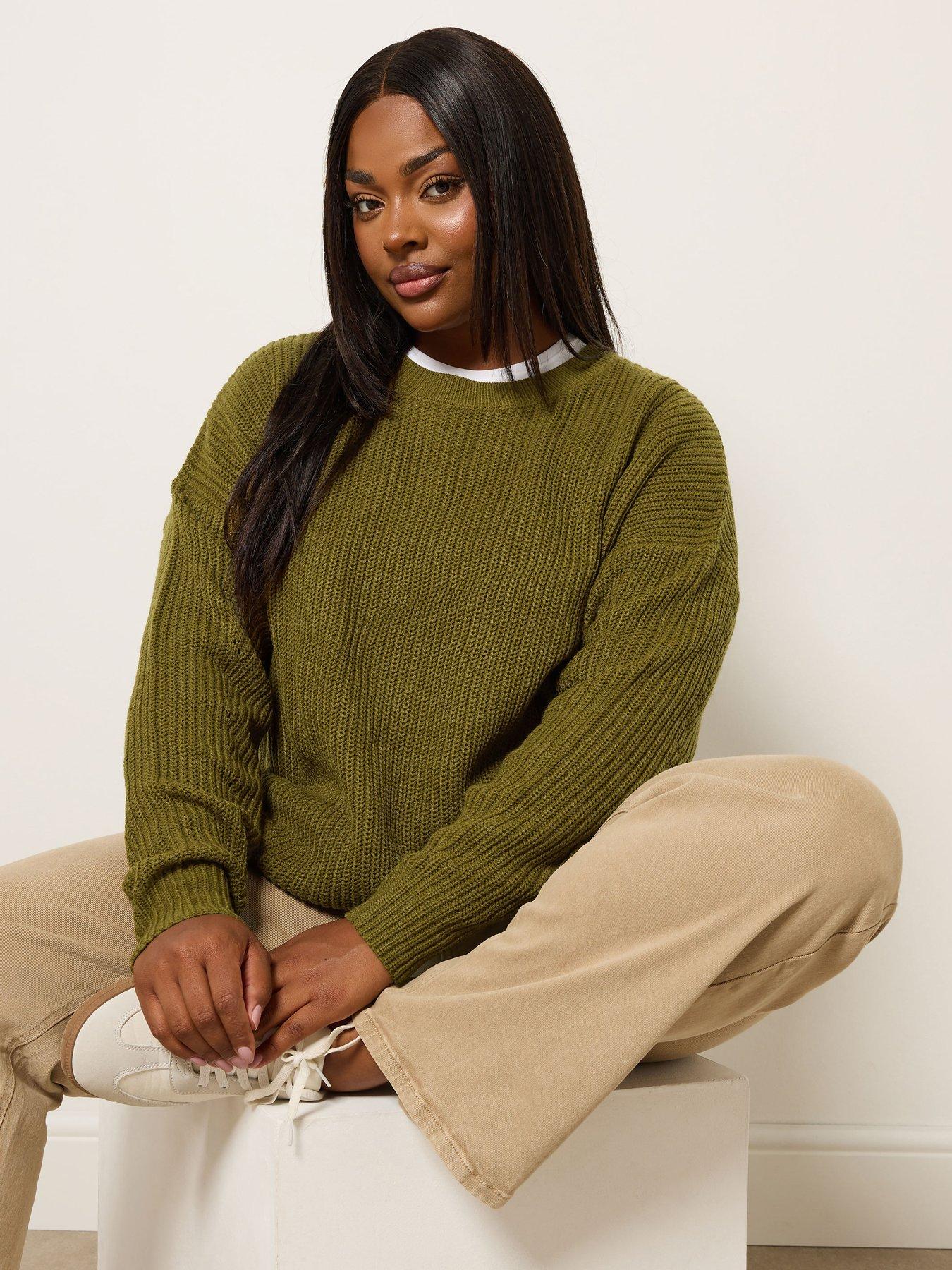 Image 1 of 5 of Yours Curve Drop Shoulder Jumper - Olive Green