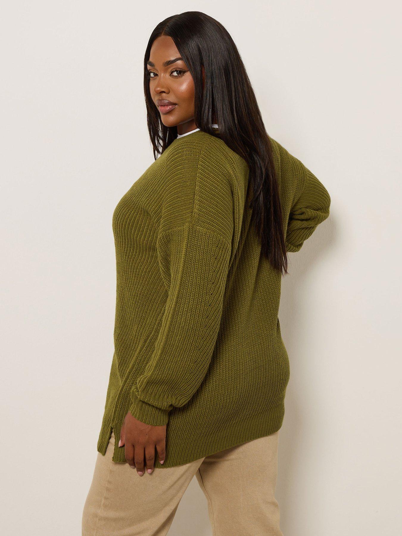 Image 2 of 5 of Yours Curve Drop Shoulder Jumper - Olive Green