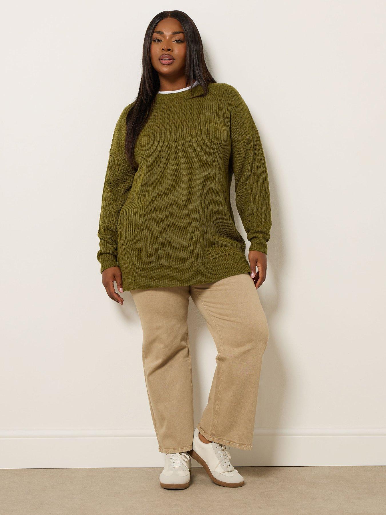 Image 3 of 5 of Yours Curve Drop Shoulder Jumper - Olive Green