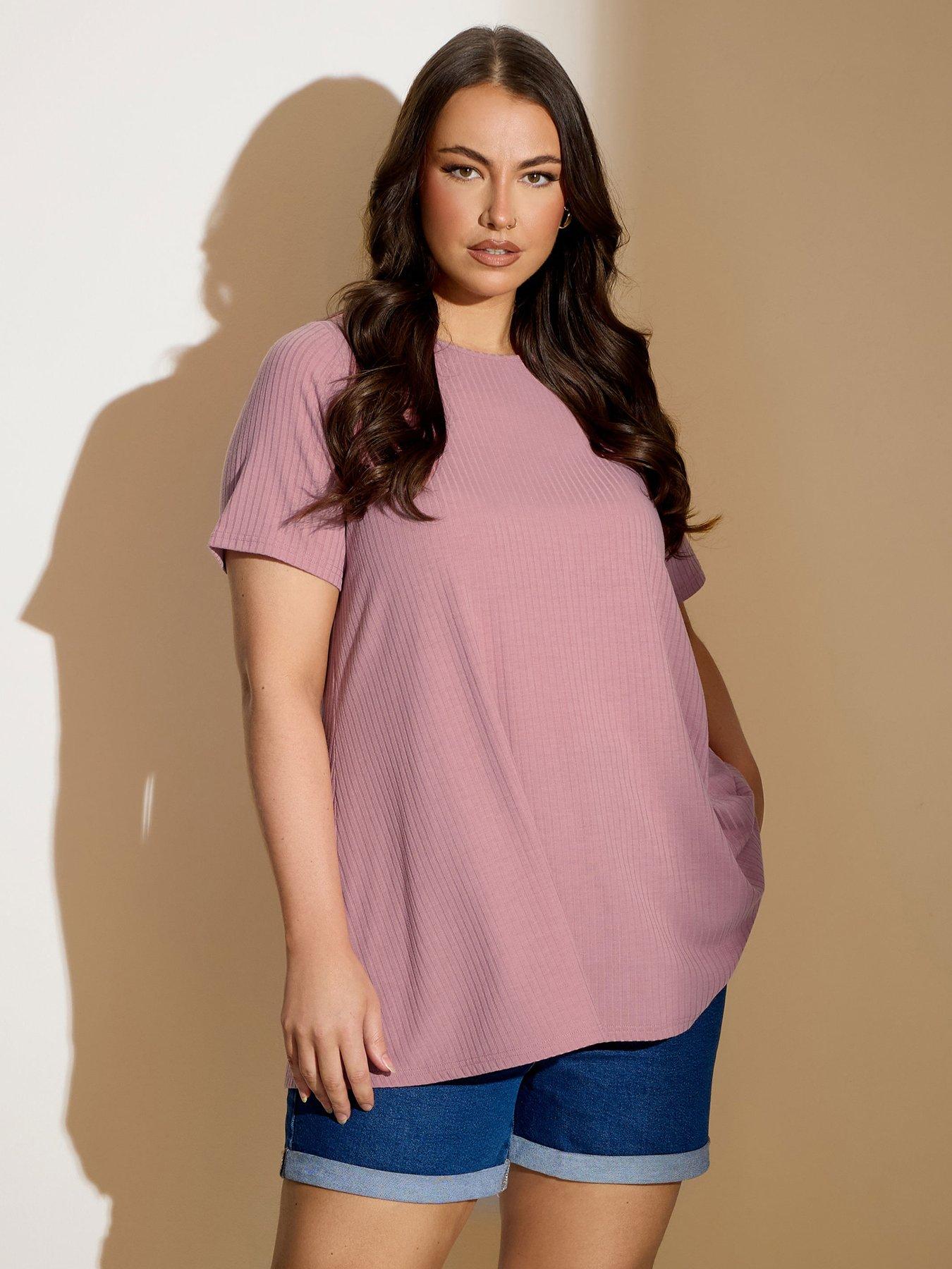undefined Curve Rib Swing T-Shirt - Pink
